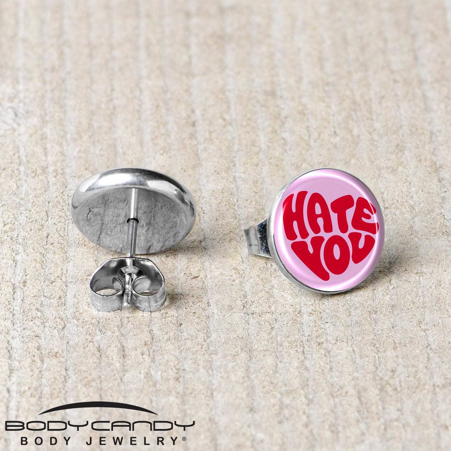 Retro Text Hate You Stud Earrings by Onyx O