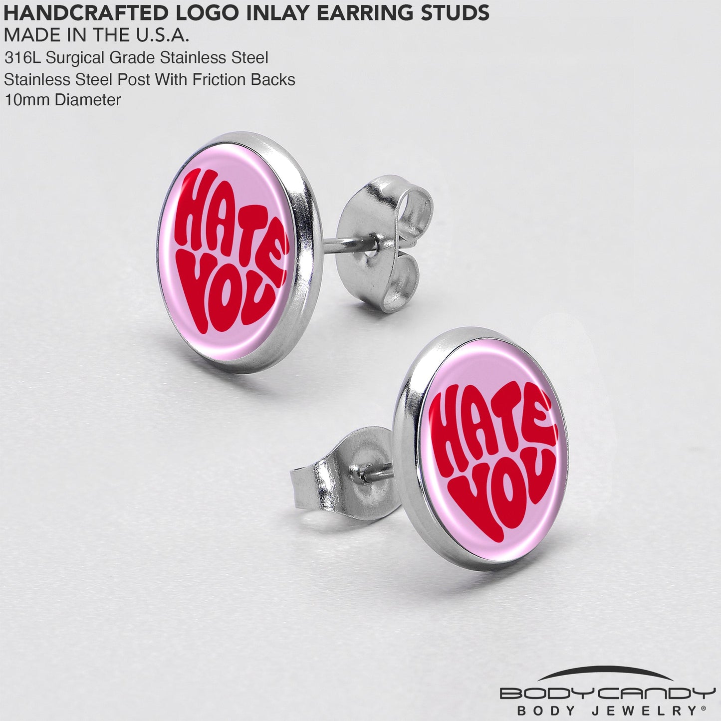 Retro Text Hate You Stud Earrings by Onyx O