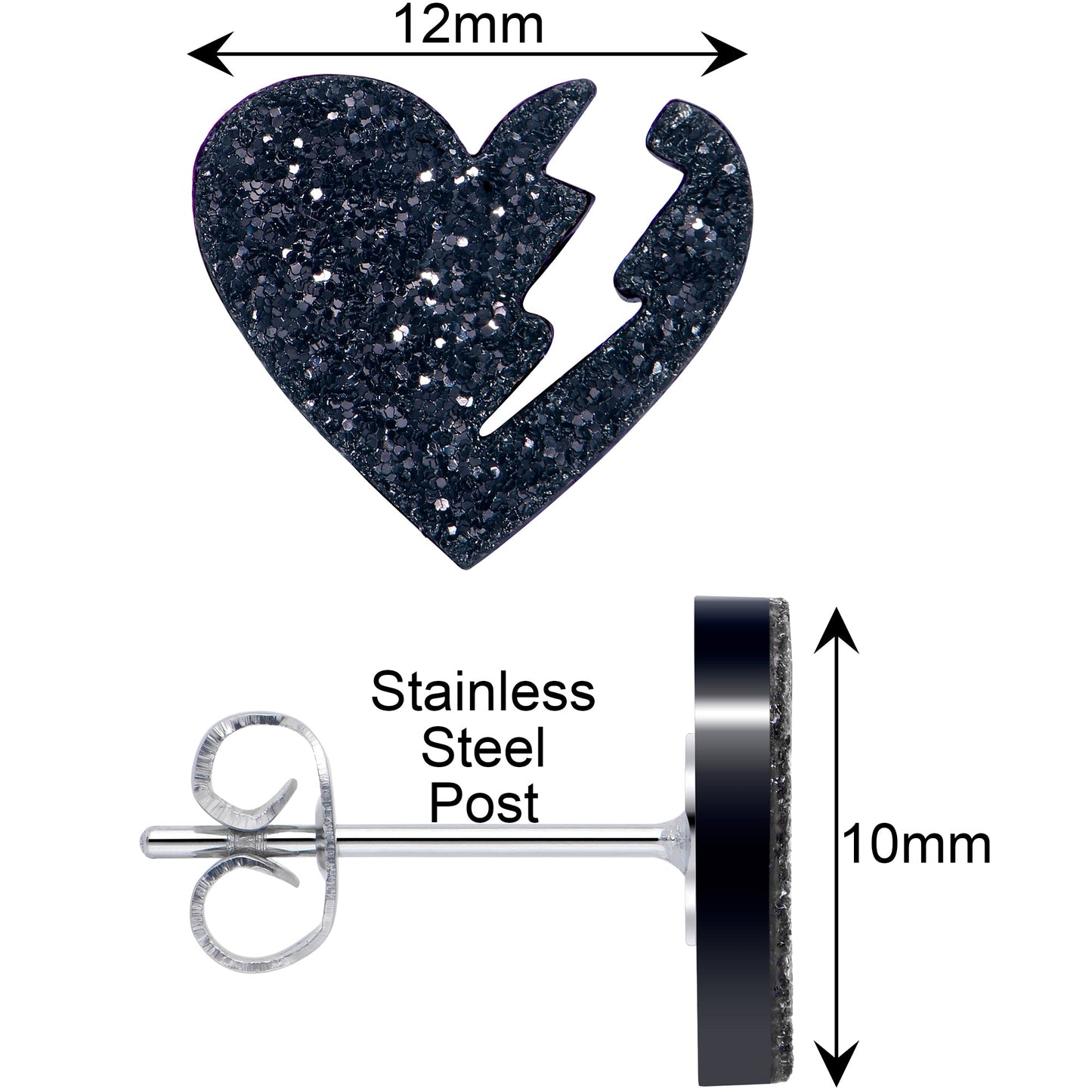 Glitter Heartbreaker Broken Heart Stud Earrings