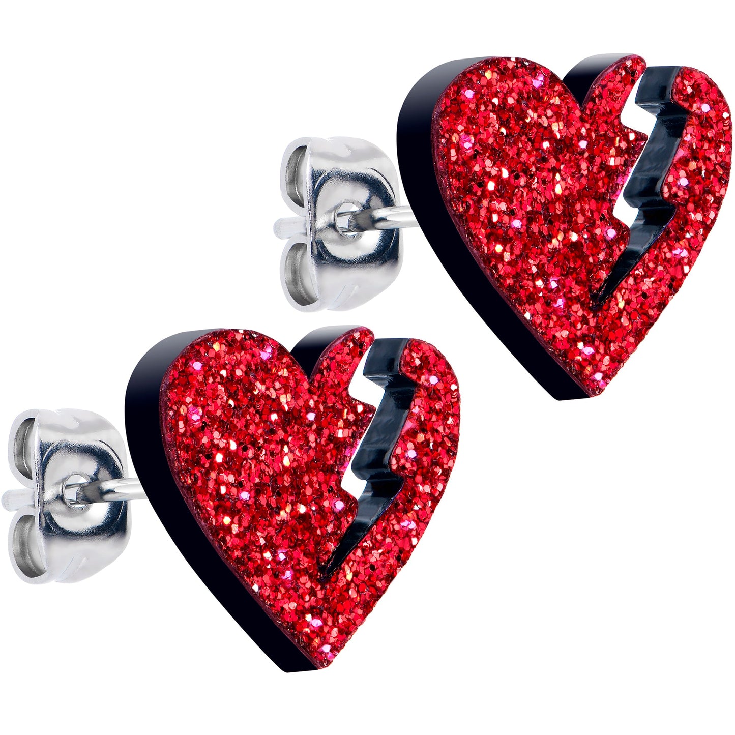 Glitter Heartbreaker Broken Heart Stud Earrings