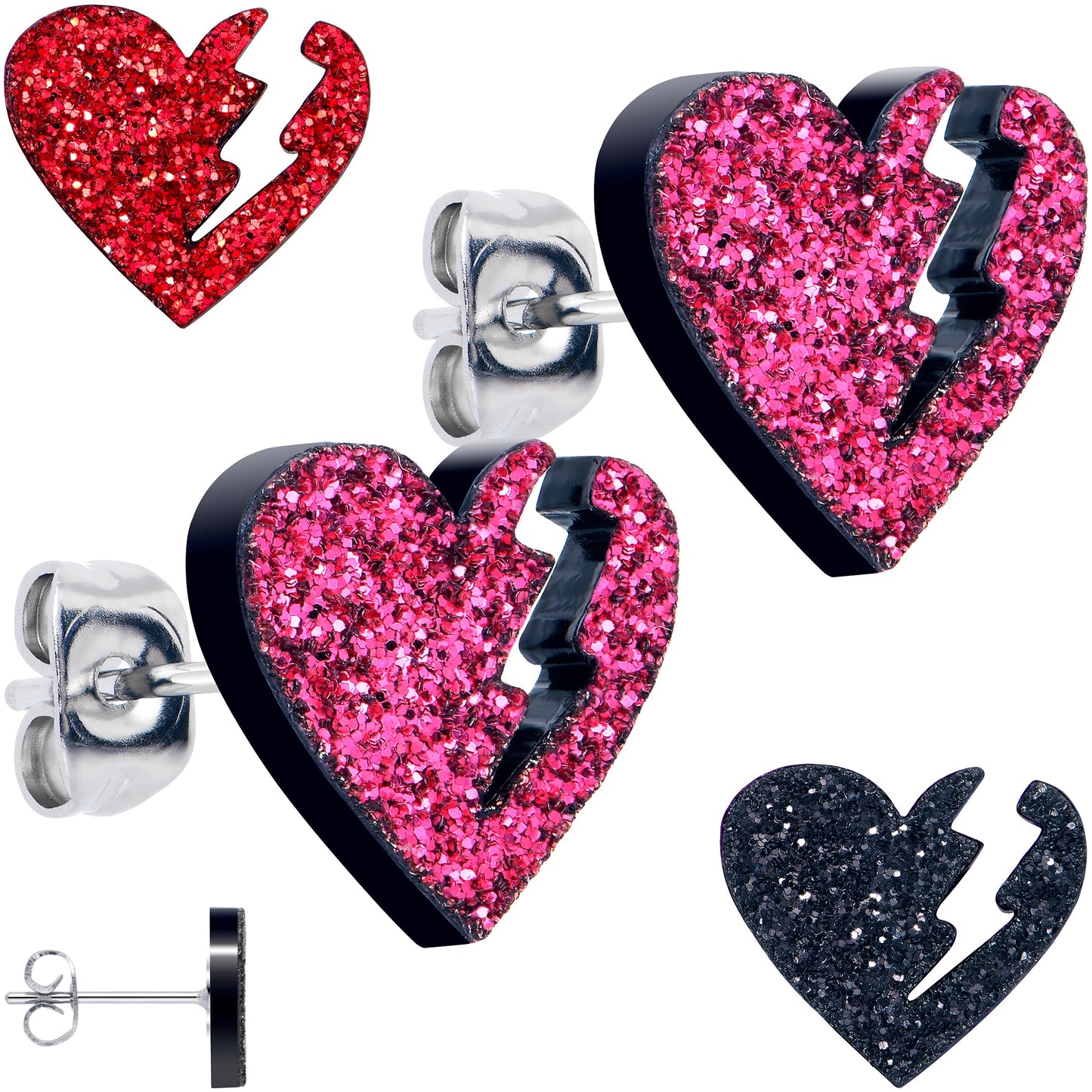 Glitter Heartbreaker Broken Heart Stud Earrings