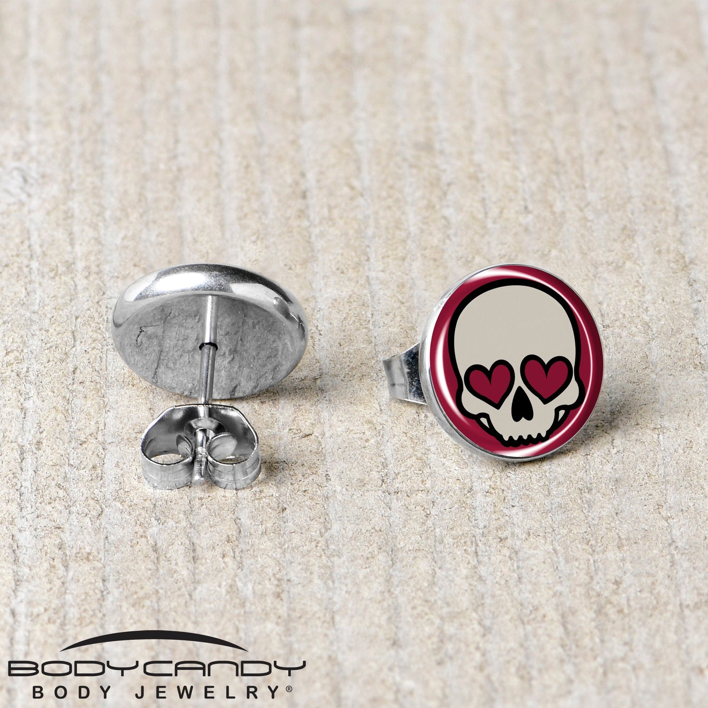 Valentine Heart Skull Stud Earrings