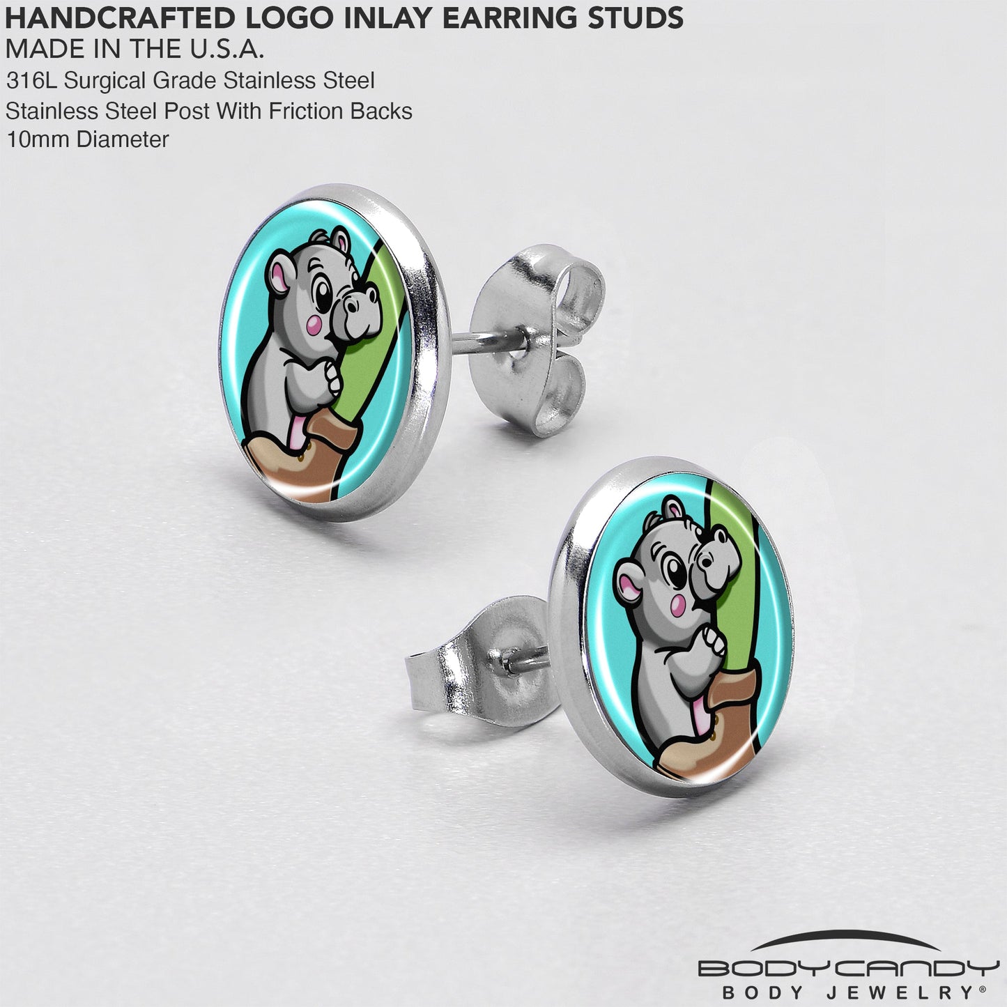Cute Biting Baby Hippo Stud Earrings