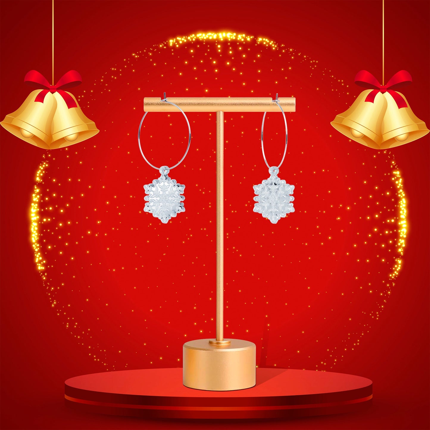 Ice Clear Winter Snowflake Hoop Earrings