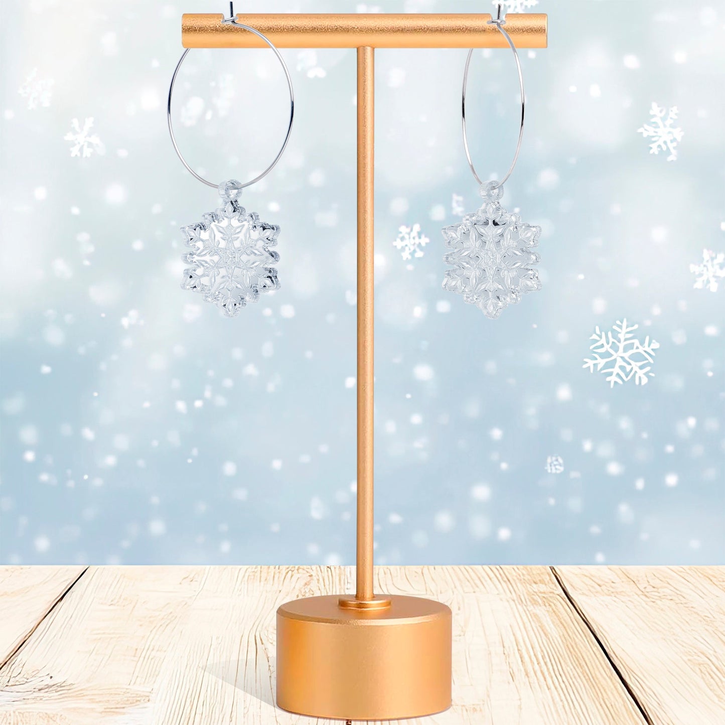 Ice Clear Winter Snowflake Hoop Earrings