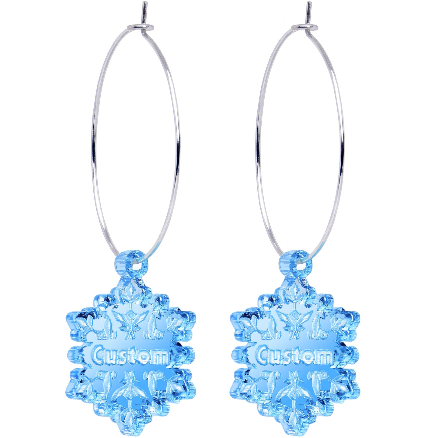 Custom Blue Winter Snowflake Personalized Hoop Earrings
