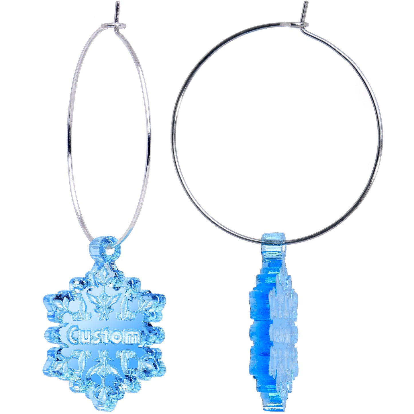 Custom Blue Winter Snowflake Personalized Hoop Earrings