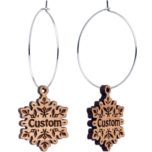 Custom Natural Wood Snowflake Personalized Hoop Earrings