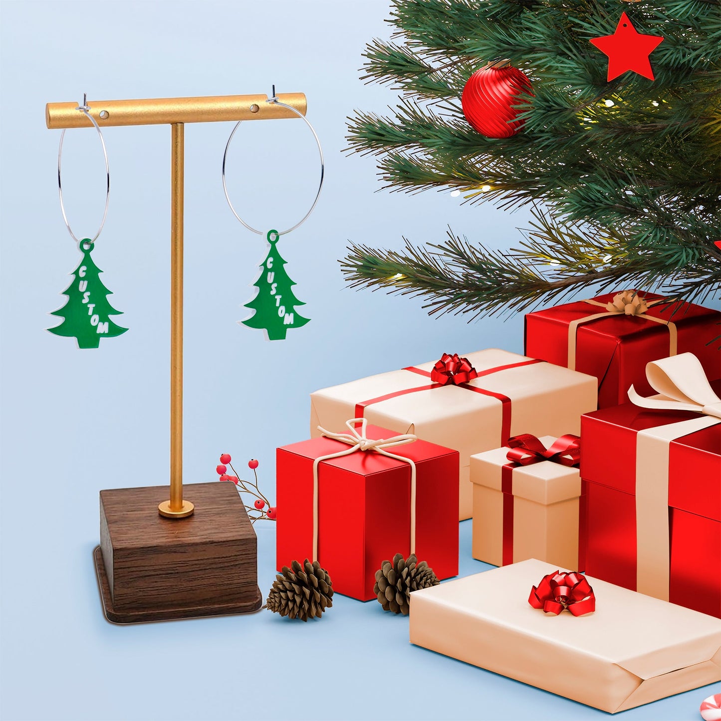 Custom Christmas Tree Personalized Hoop Earrings