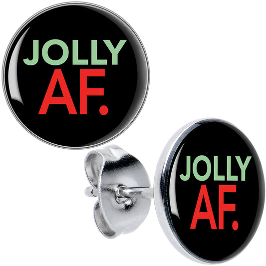 Jolly AF Festive Holiday Christmas Stud Earrings by Onyx O