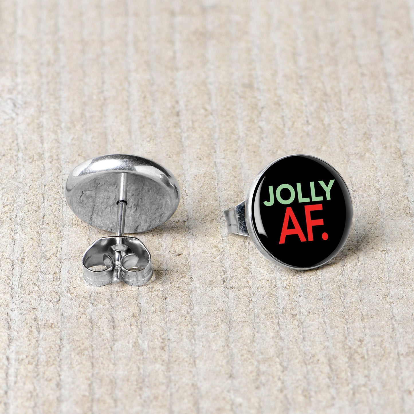 Jolly AF Festive Holiday Christmas Stud Earrings by Onyx O