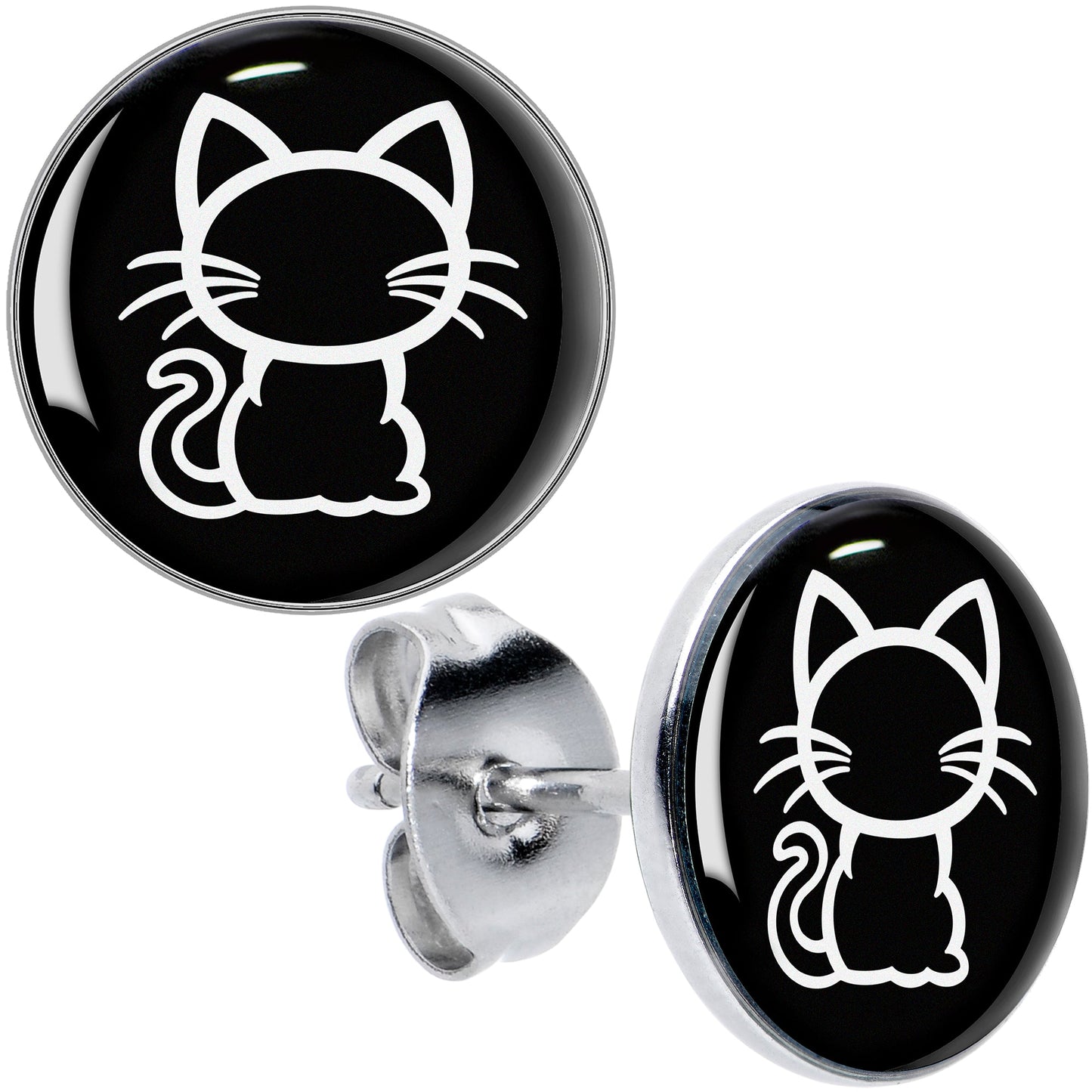 Black and White Kitty Cat Stud Earrings by Onyx O
