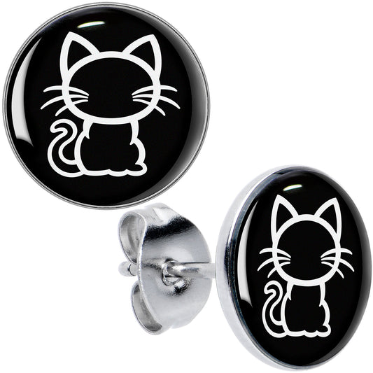 Black and White Kitty Cat Stud Earrings by Onyx O