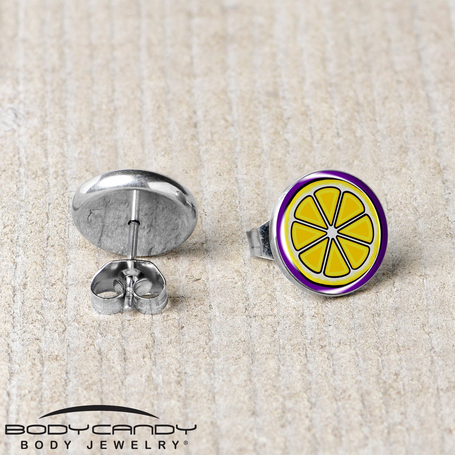 Yellow Slice of Lemon Stud Earrings by Onyx O