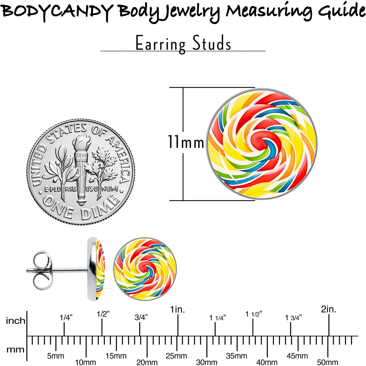 Rainbow Swirl Lollipop Stud Earrings by Onyx O