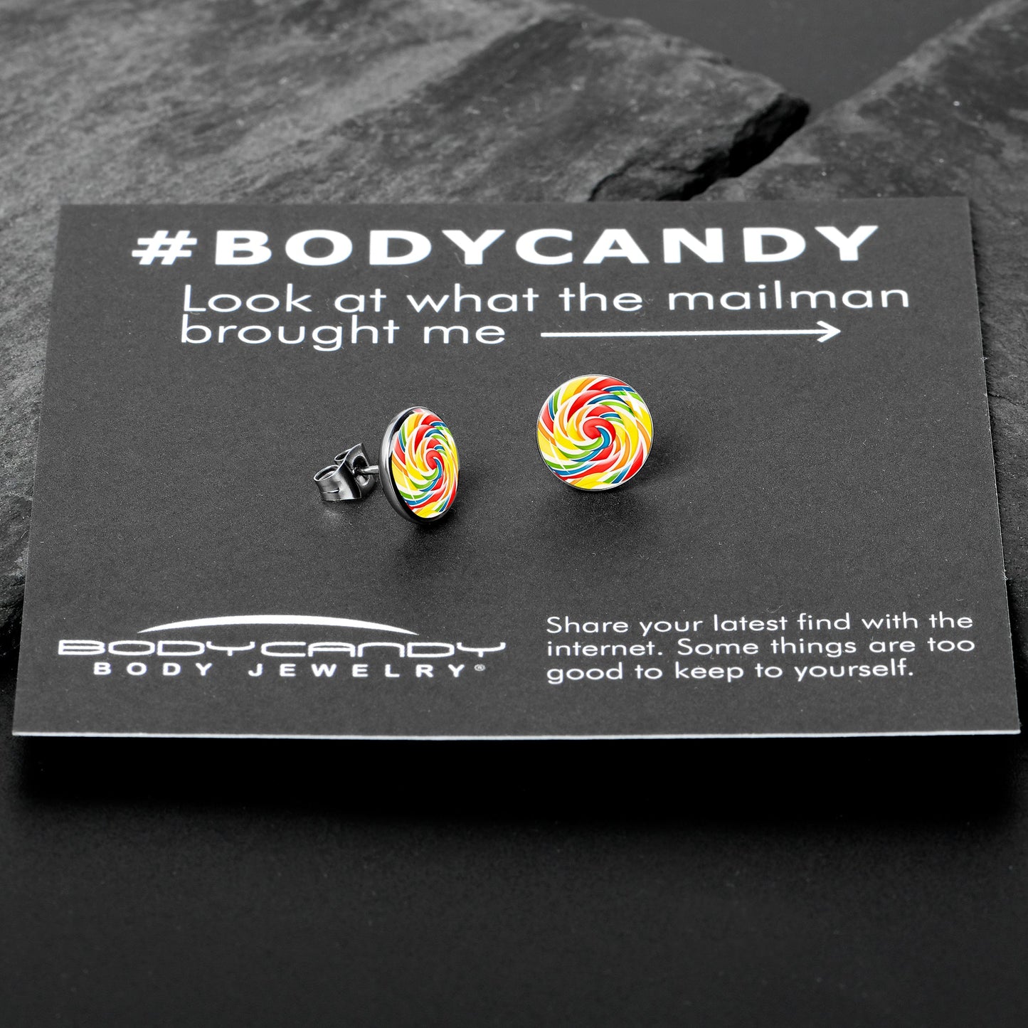 Rainbow Swirl Lollipop Stud Earrings by Onyx O