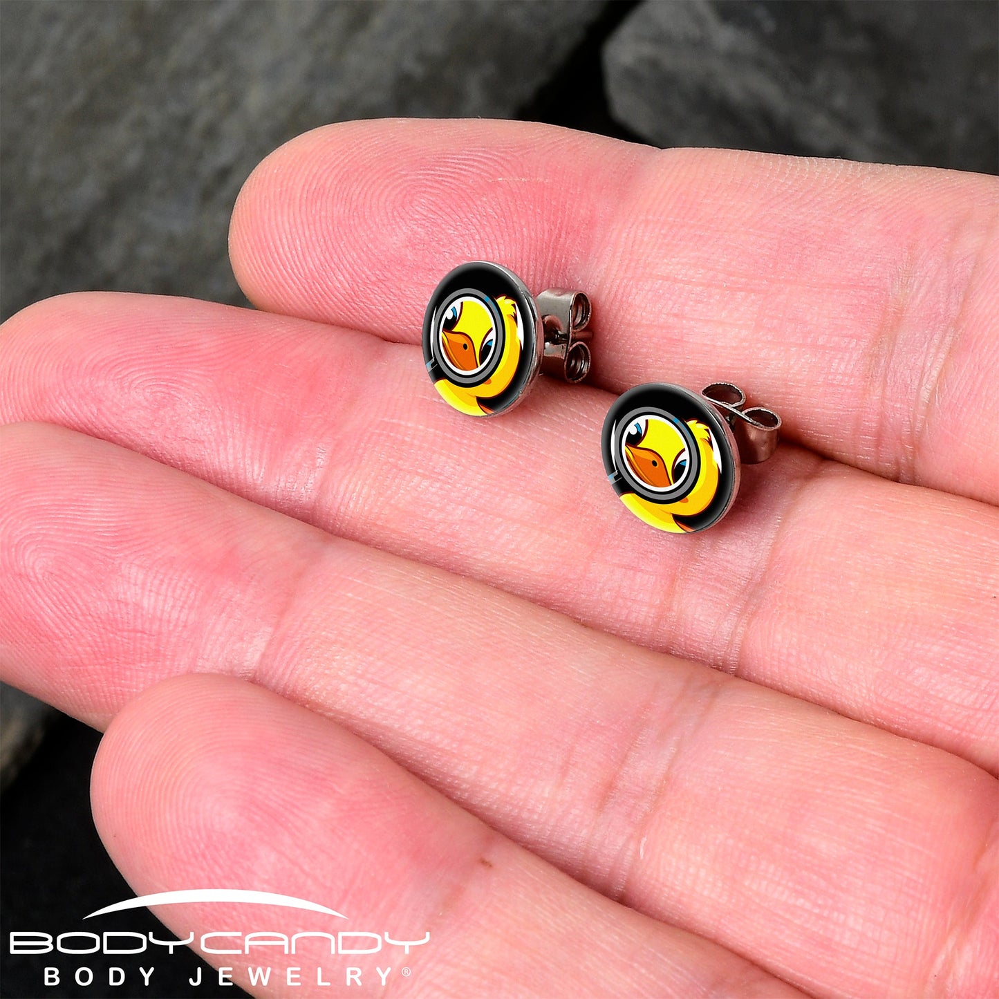 Magnified Yellow Duck Stud Earrings by Onyx O
