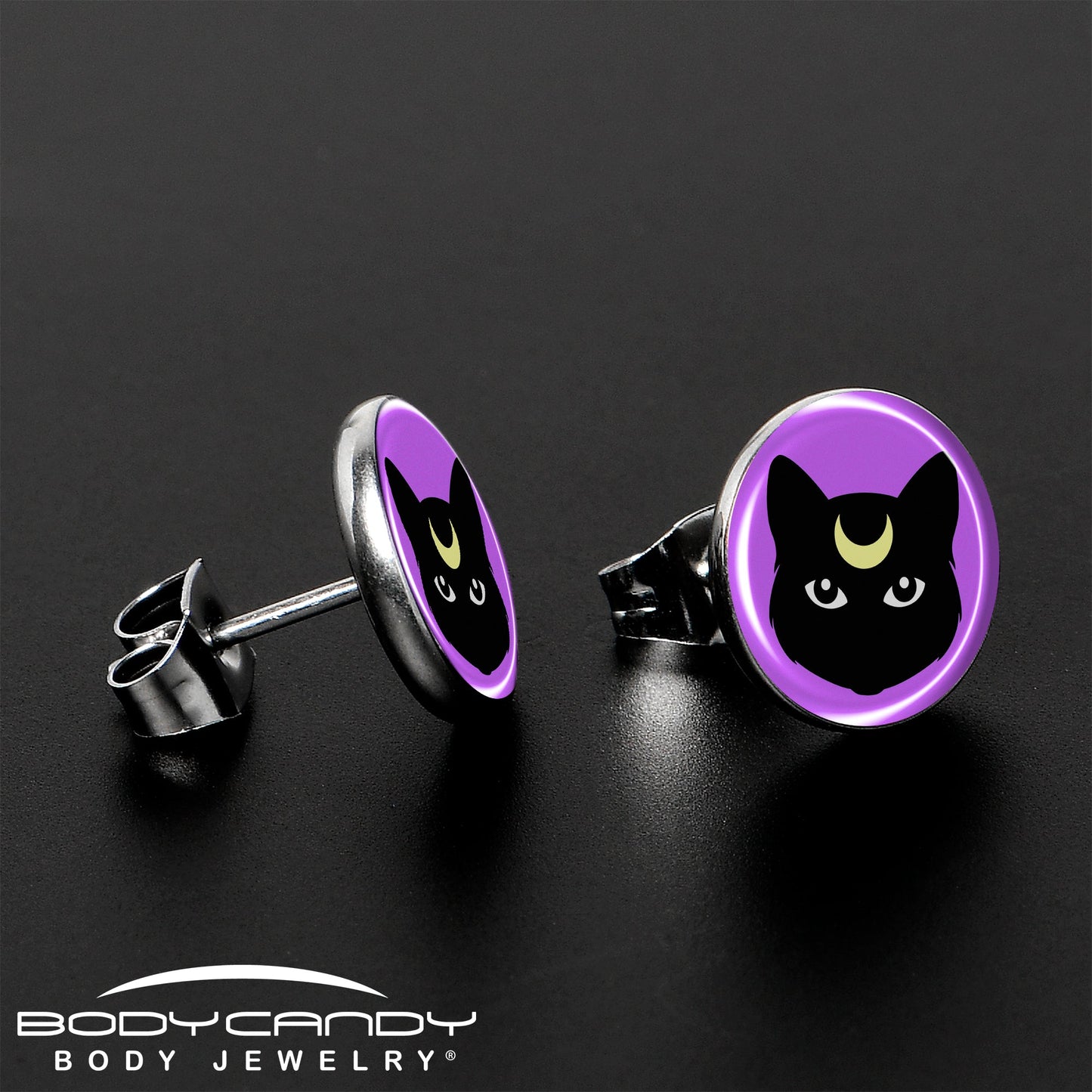 Black Mystic Kitty Cat Stud Earrings by Onyx O