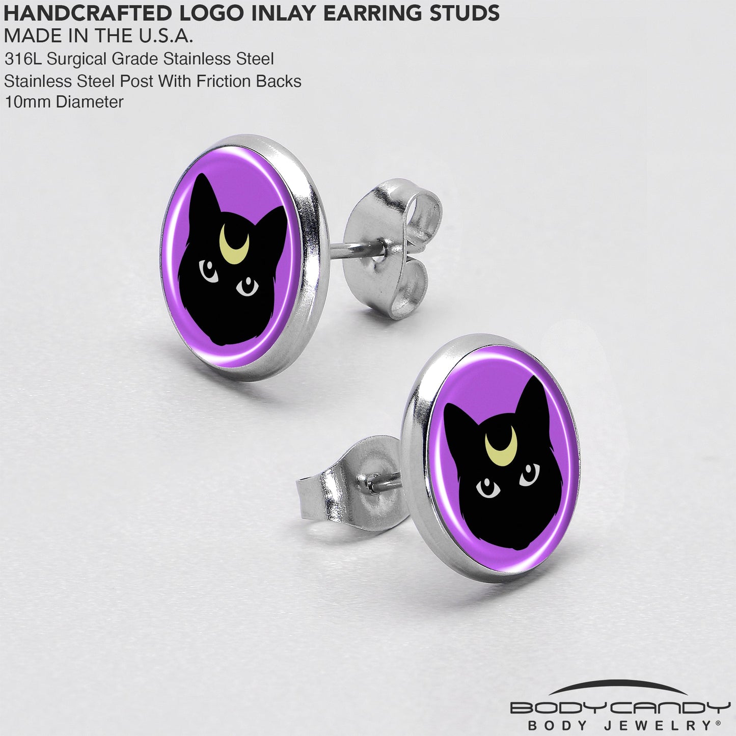 Black Mystic Kitty Cat Stud Earrings by Onyx O