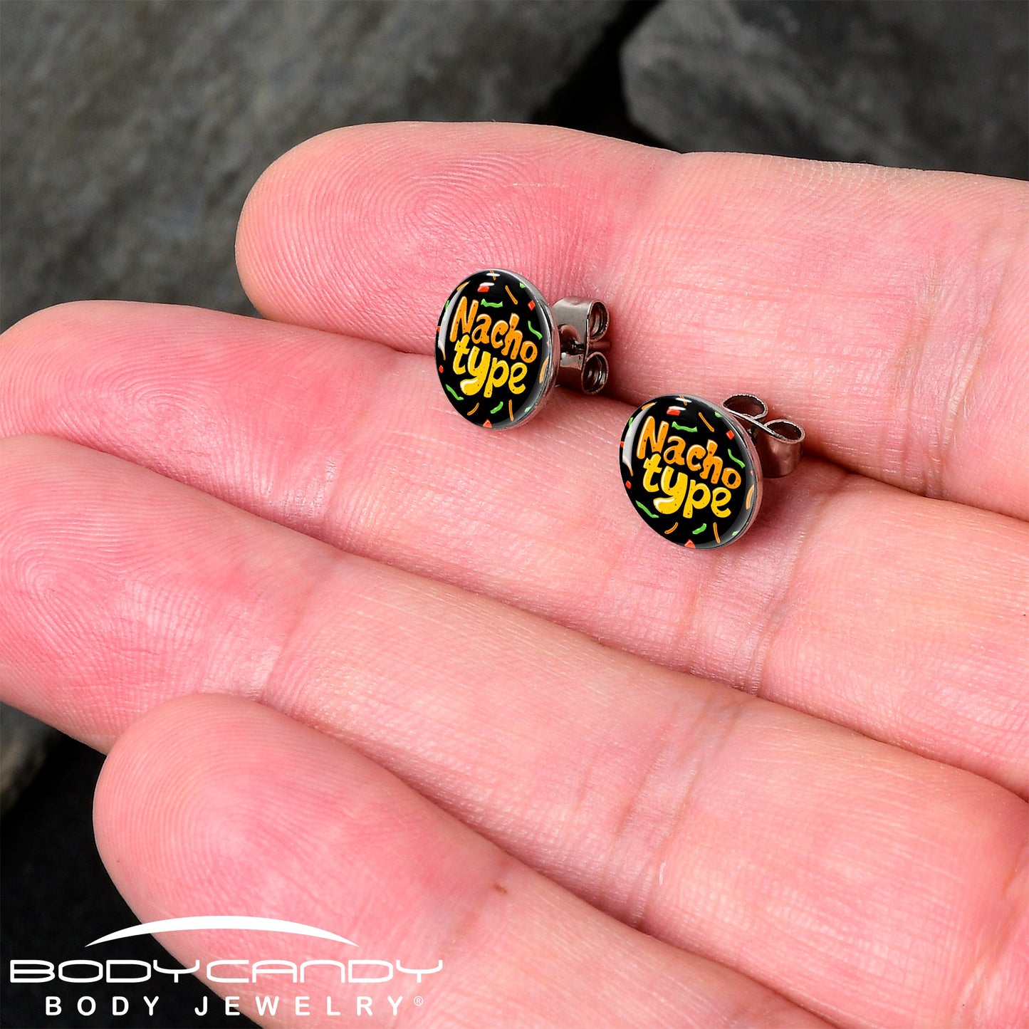 Nacho Type Stud Earrings by Onyx O