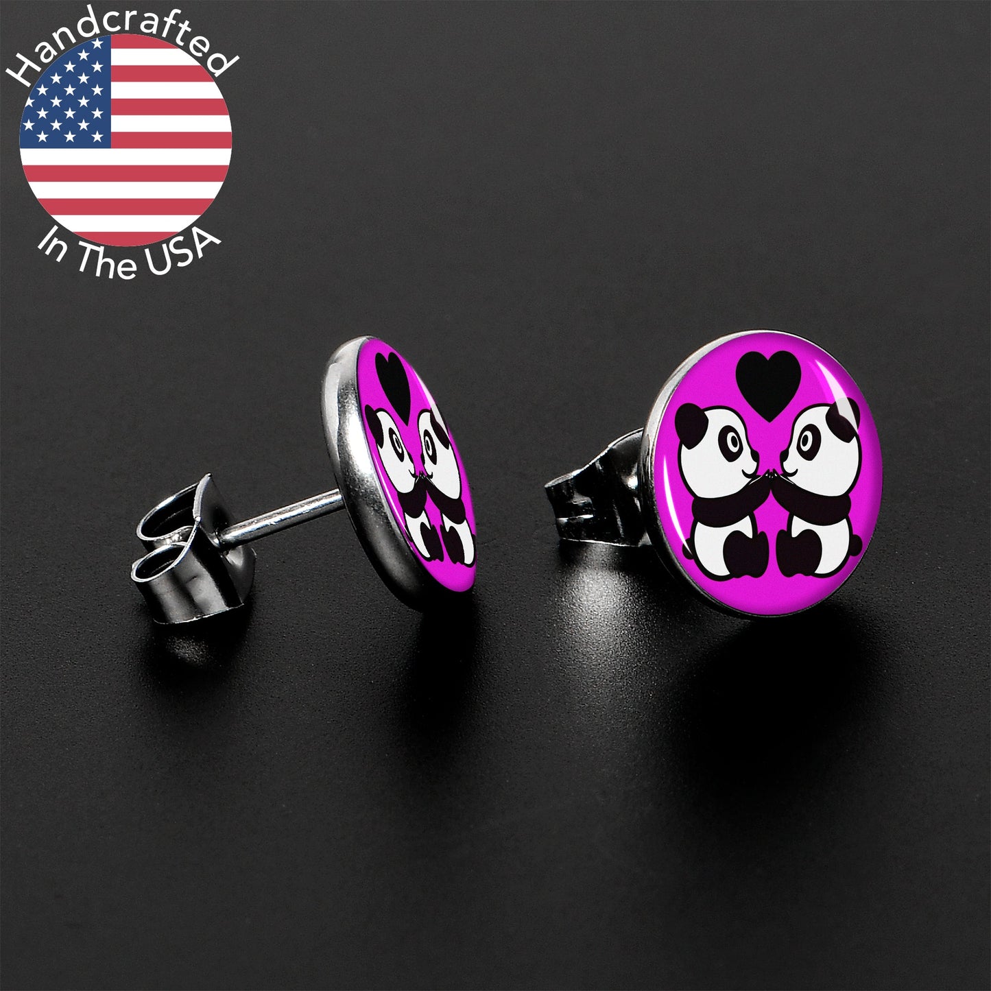 Panda Love Stud Earrings by Onyx O