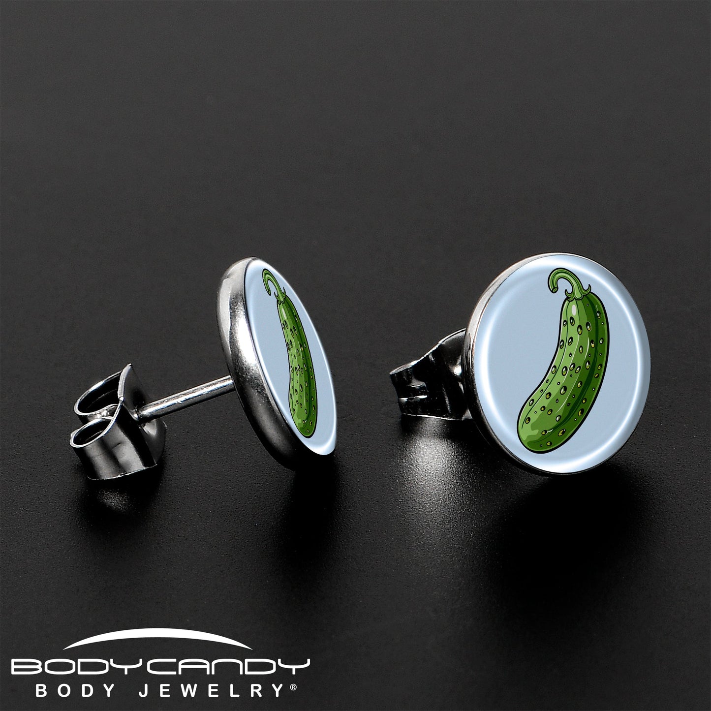 Green Pickle Stud Earrings by Onyx O