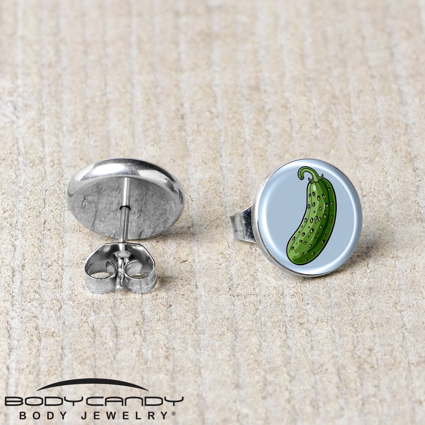 Green Pickle Stud Earrings by Onyx O