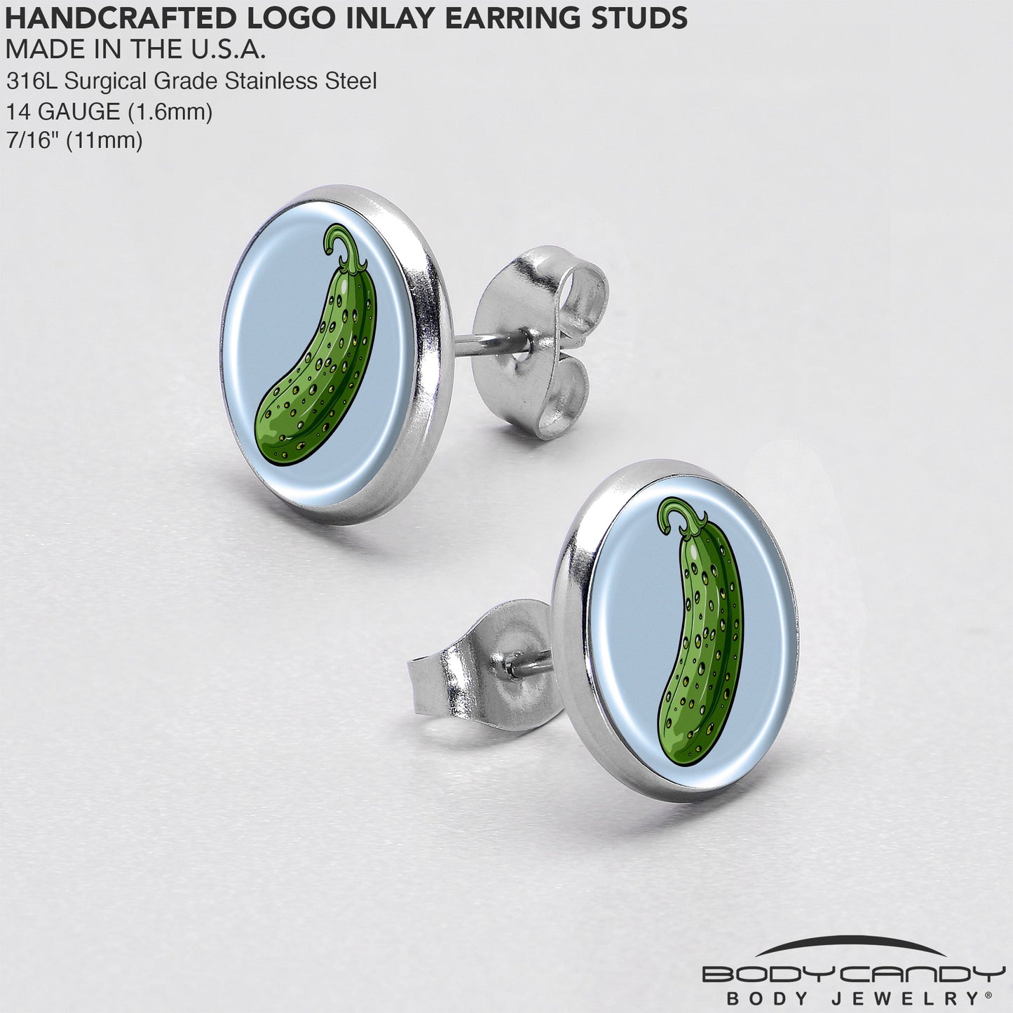 Green Pickle Stud Earrings by Onyx O