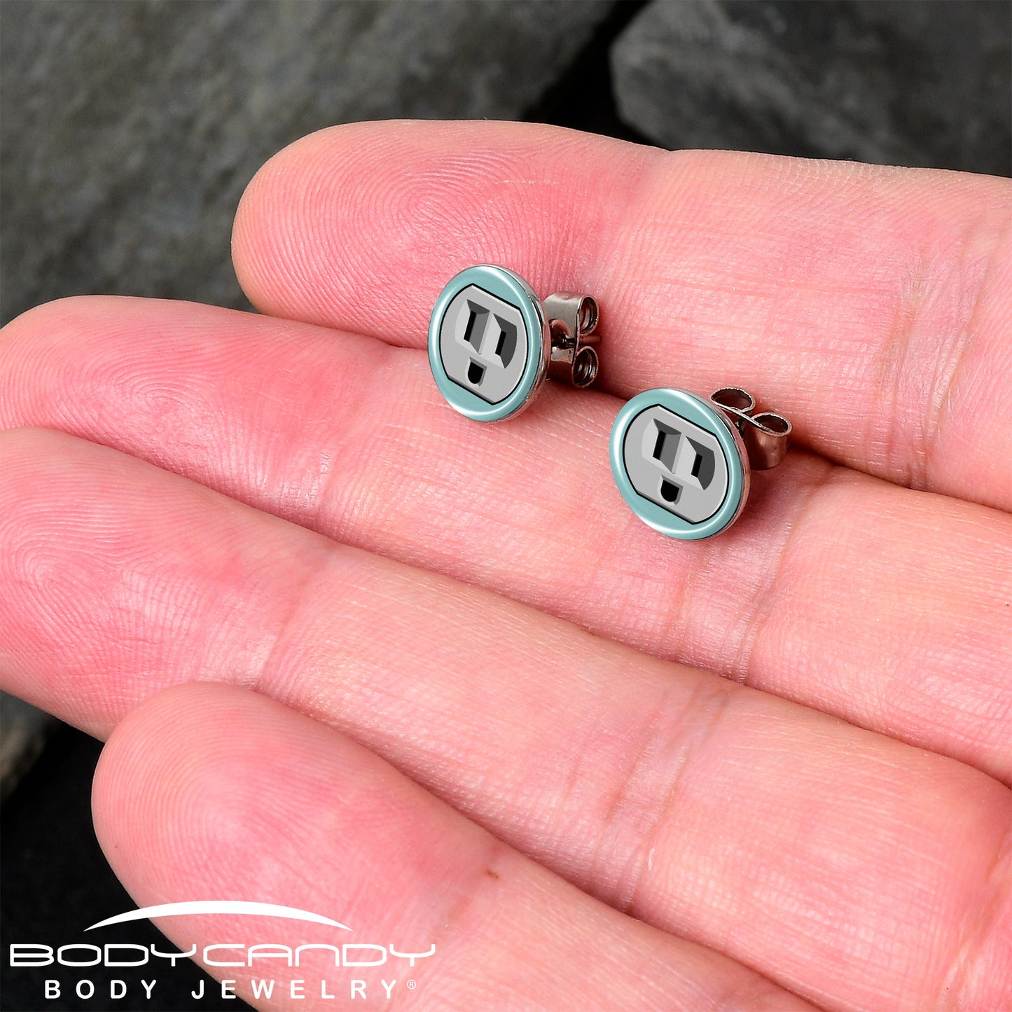 Smiling Plug Outlet Stud Earrings by Onyx O