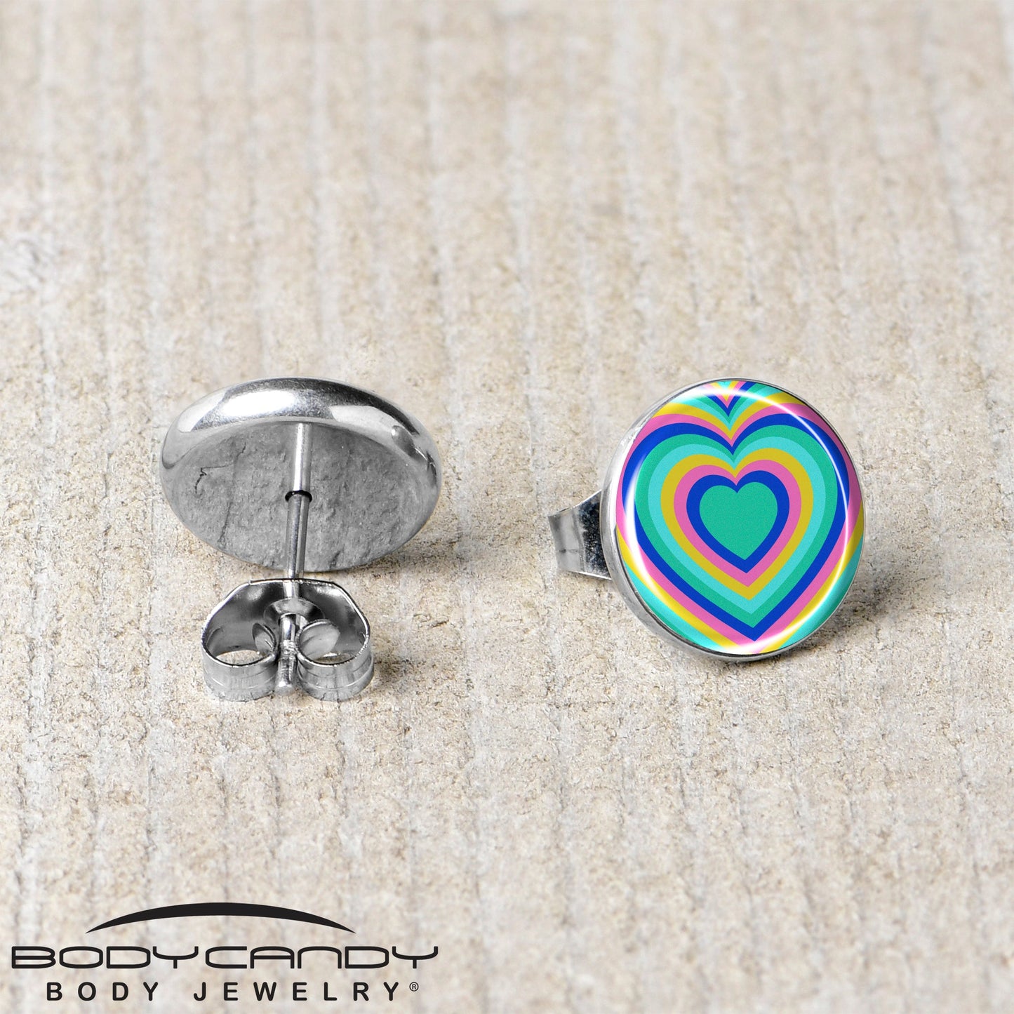 Rainbow Retro Heart Stud Earrings by Onyx O