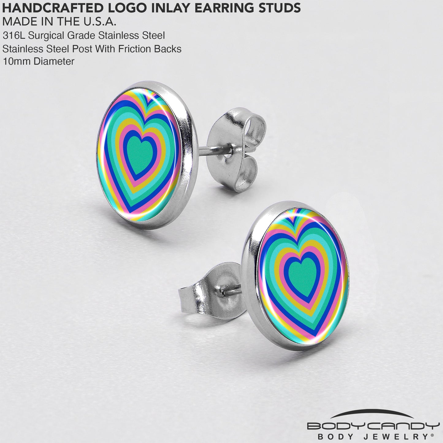 Rainbow Retro Heart Stud Earrings by Onyx O