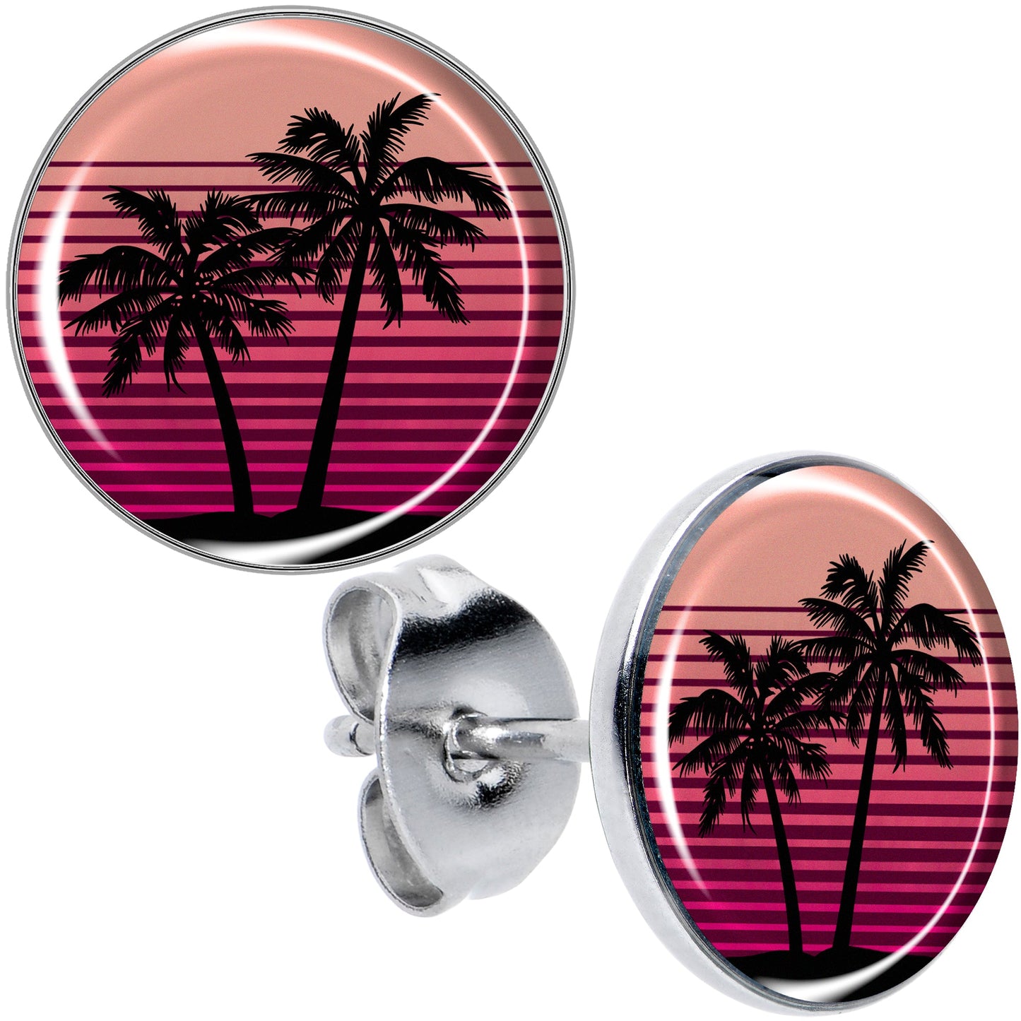 Palm Tree Retro Sunset Stud Earrings by Onyx O