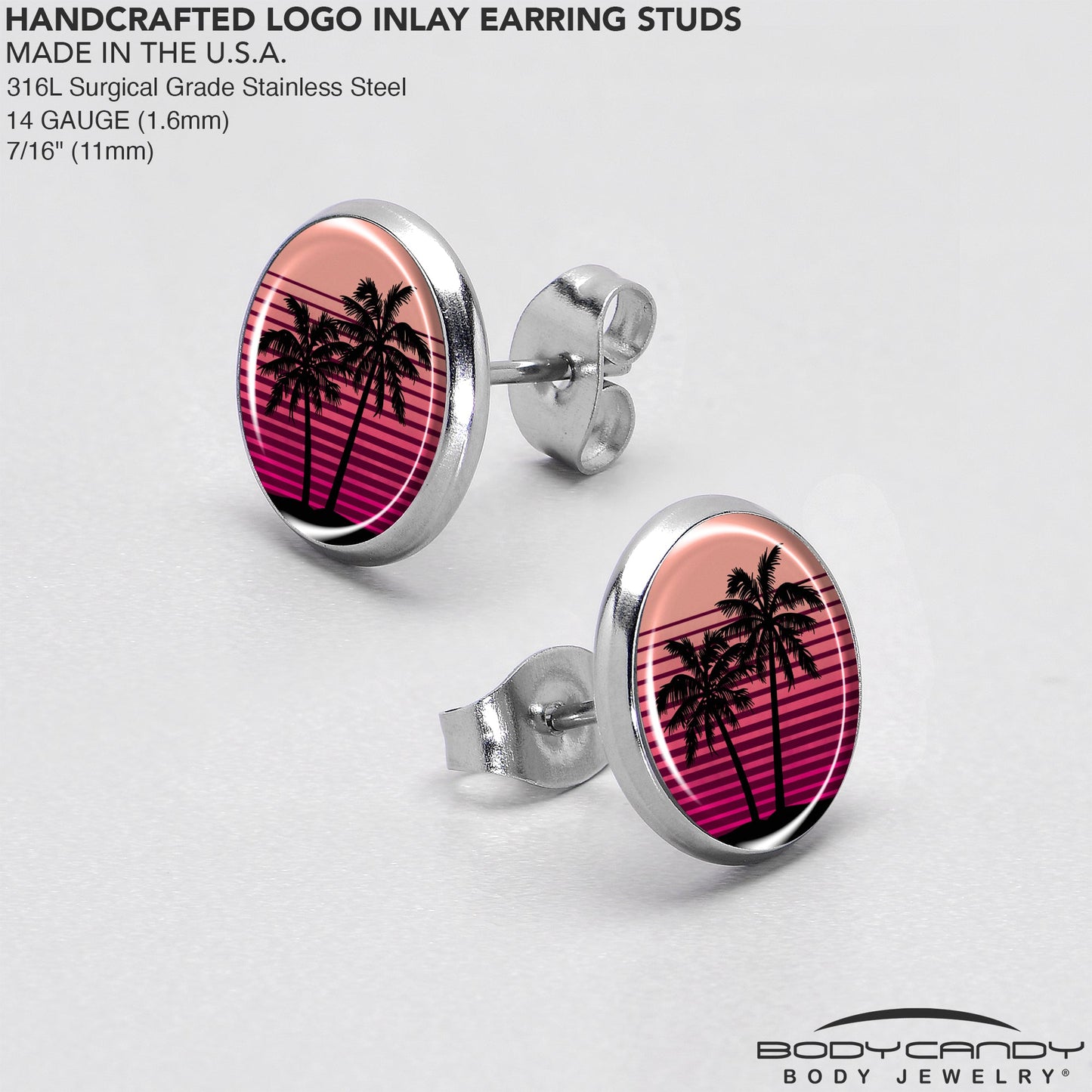 Palm Tree Retro Sunset Stud Earrings by Onyx O