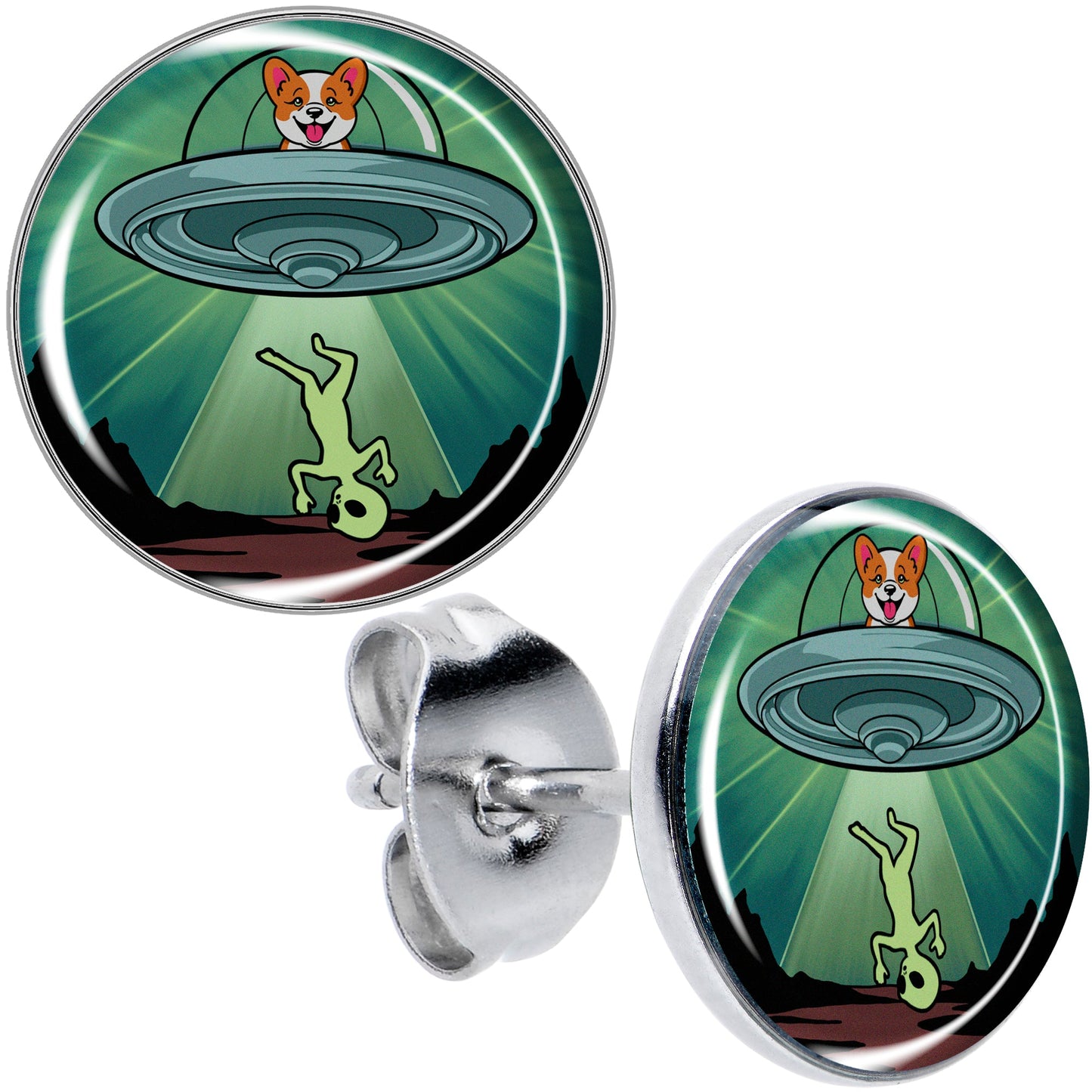 Reverse Alien UFO Abduction Stud Earrings by Onyx O