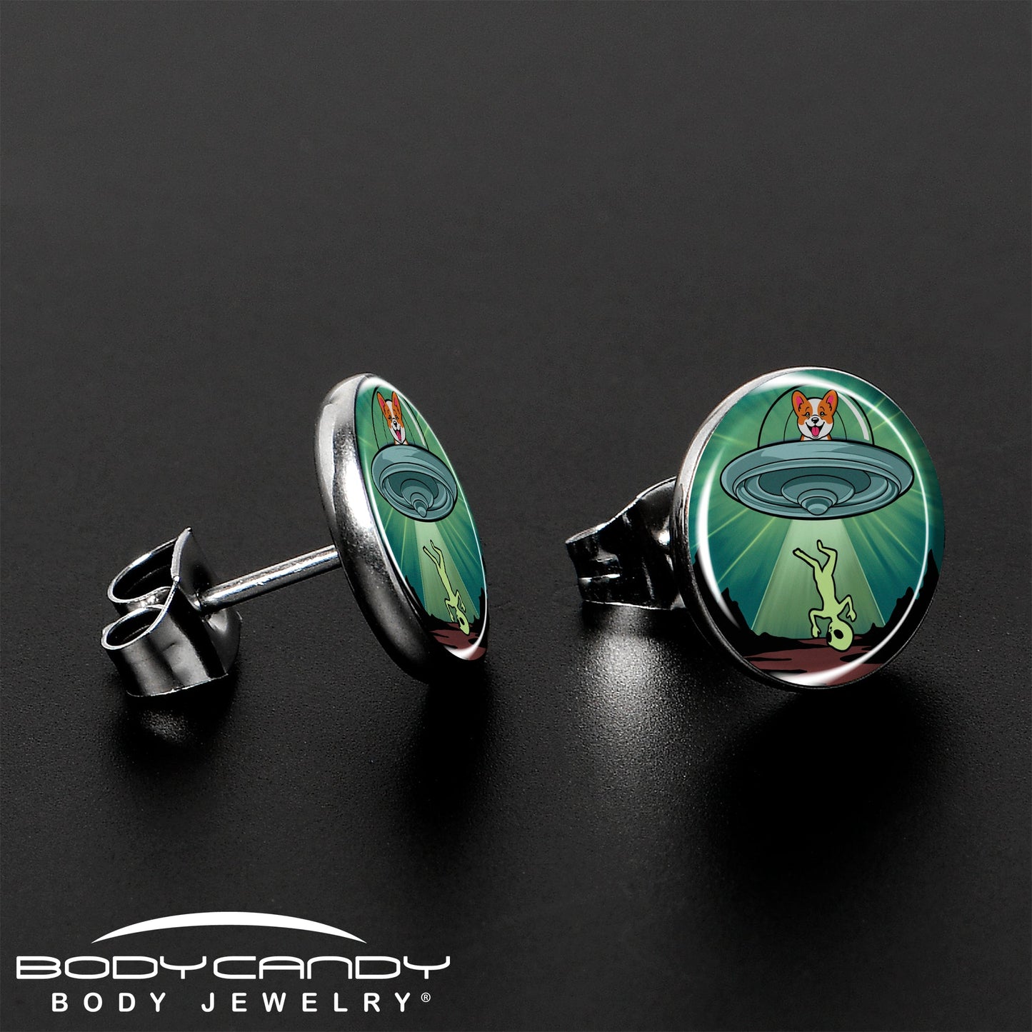 Reverse Alien UFO Abduction Stud Earrings by Onyx O