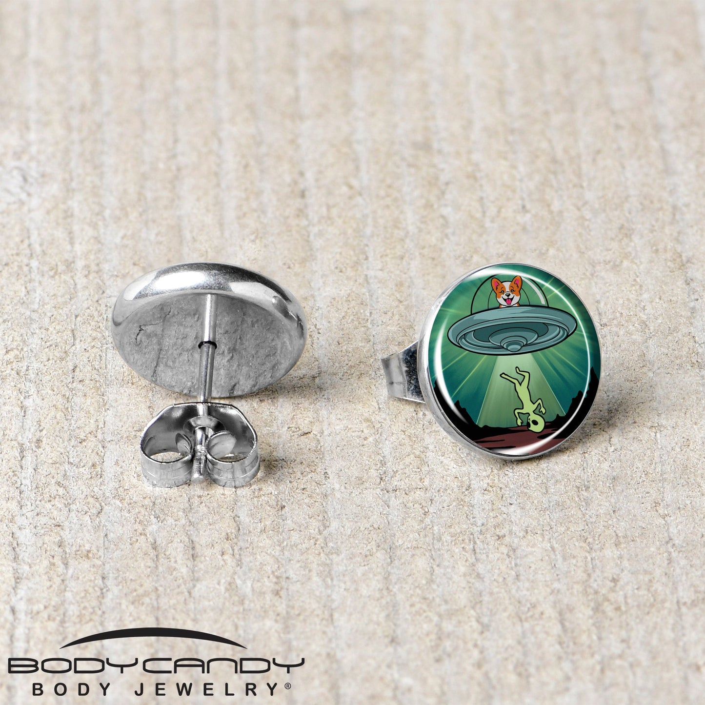 Reverse Alien UFO Abduction Stud Earrings by Onyx O
