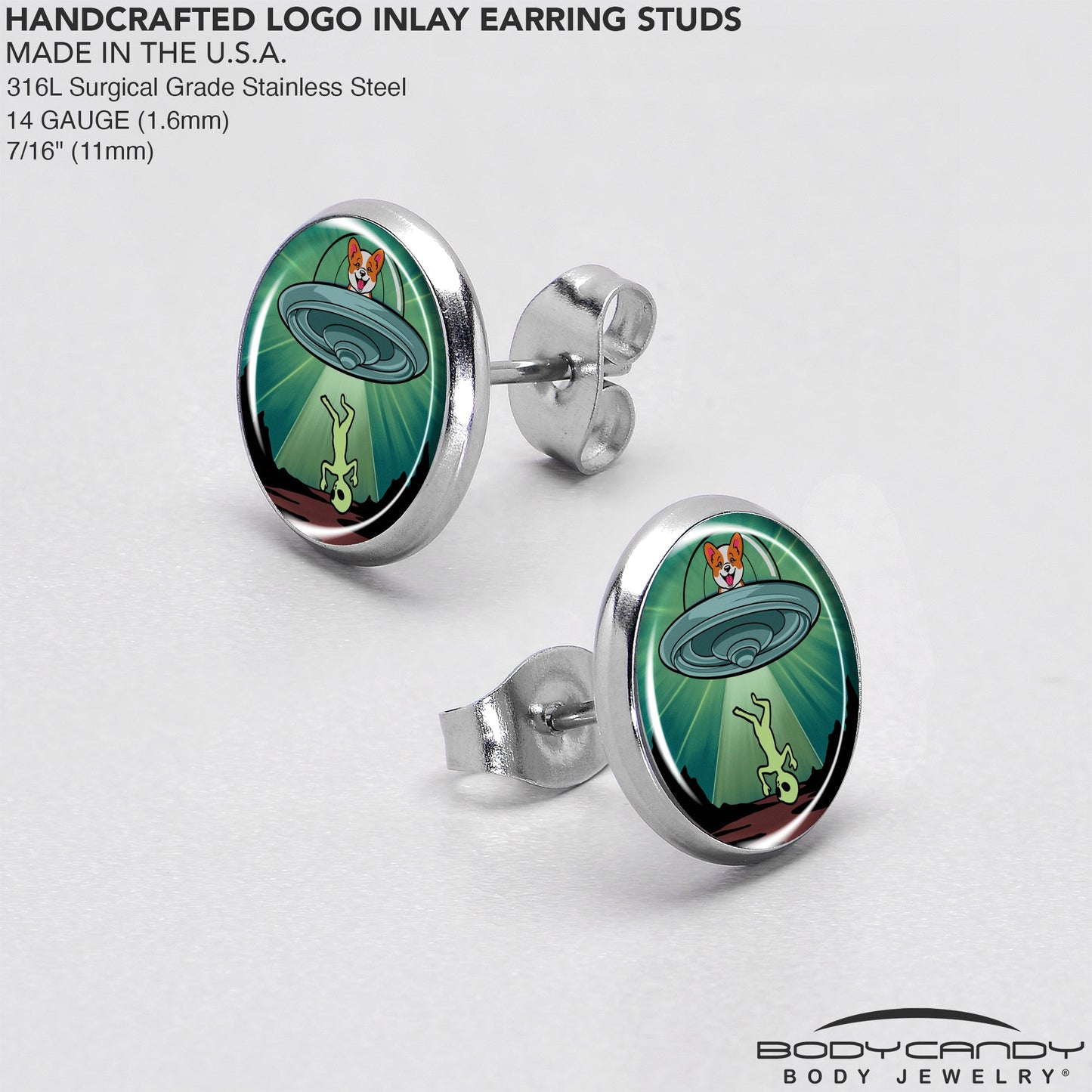 Reverse Alien UFO Abduction Stud Earrings by Onyx O