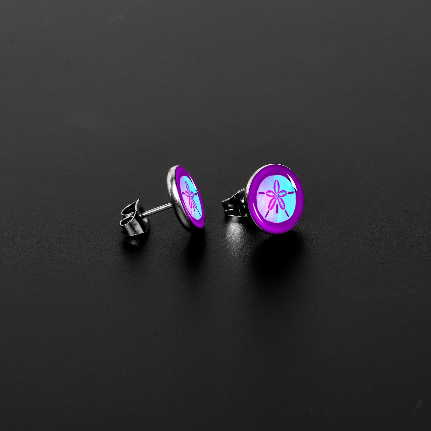 Purple Nautical Sand Dollar Stud Earrings by Onyx O