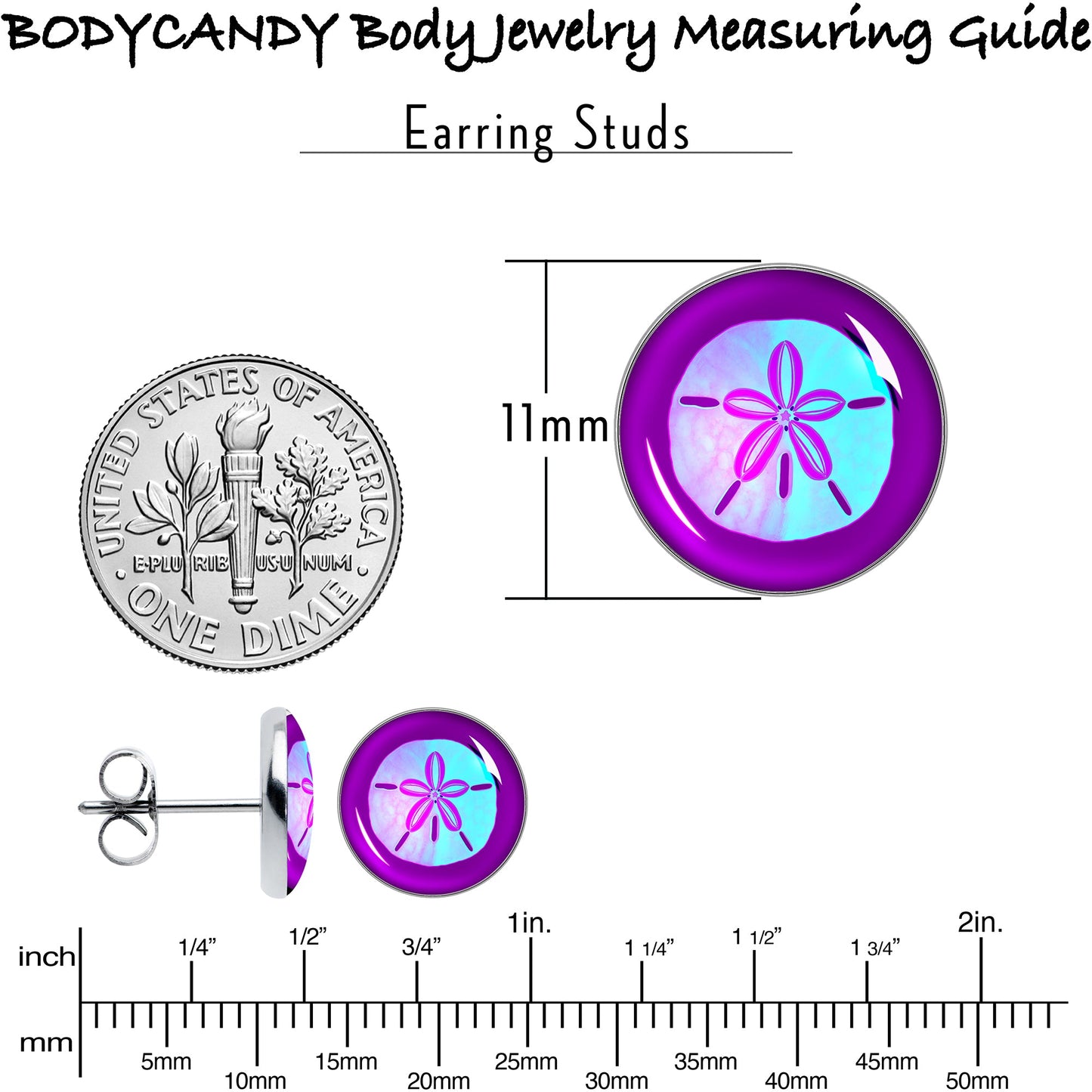 Purple Nautical Sand Dollar Stud Earrings by Onyx O