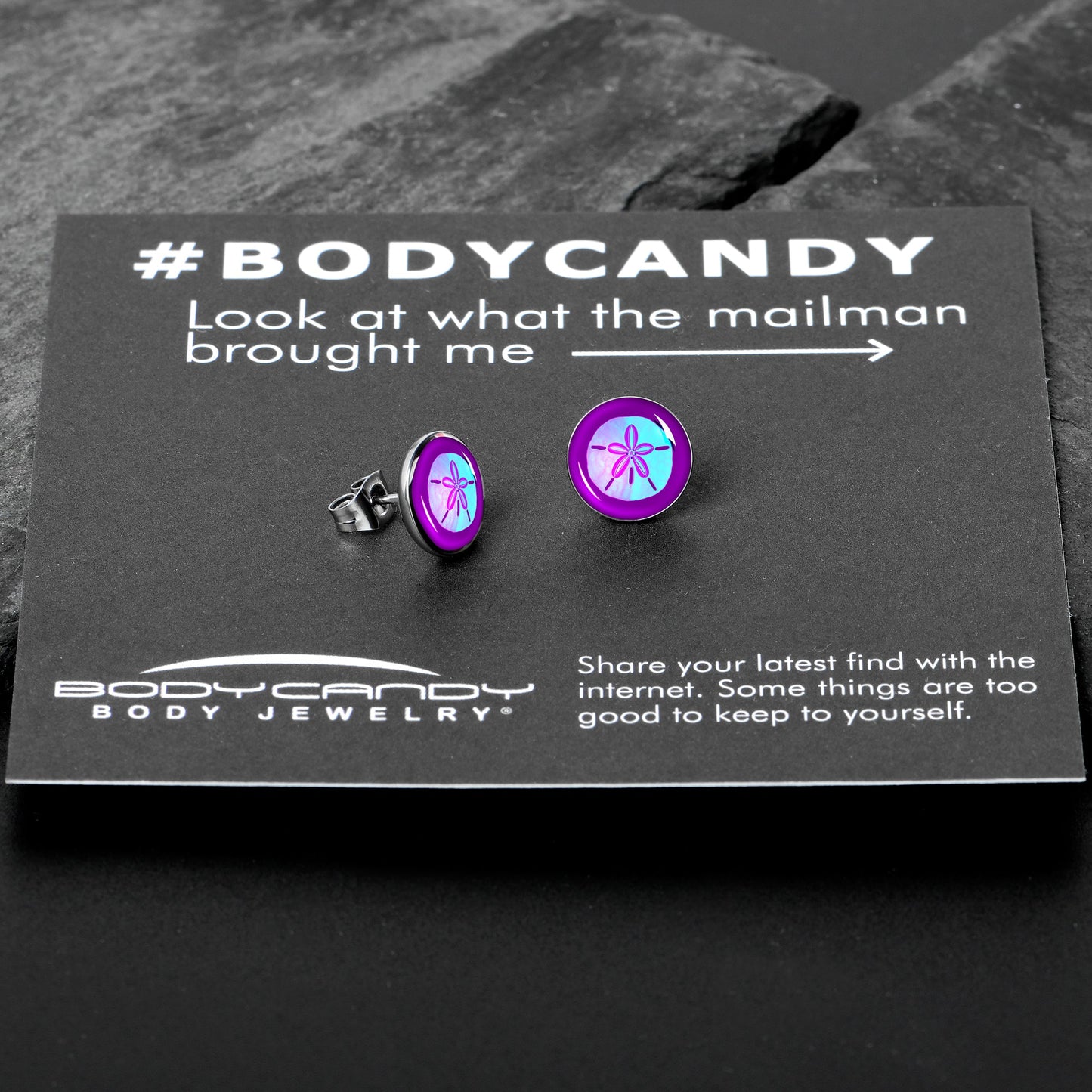 Purple Nautical Sand Dollar Stud Earrings by Onyx O