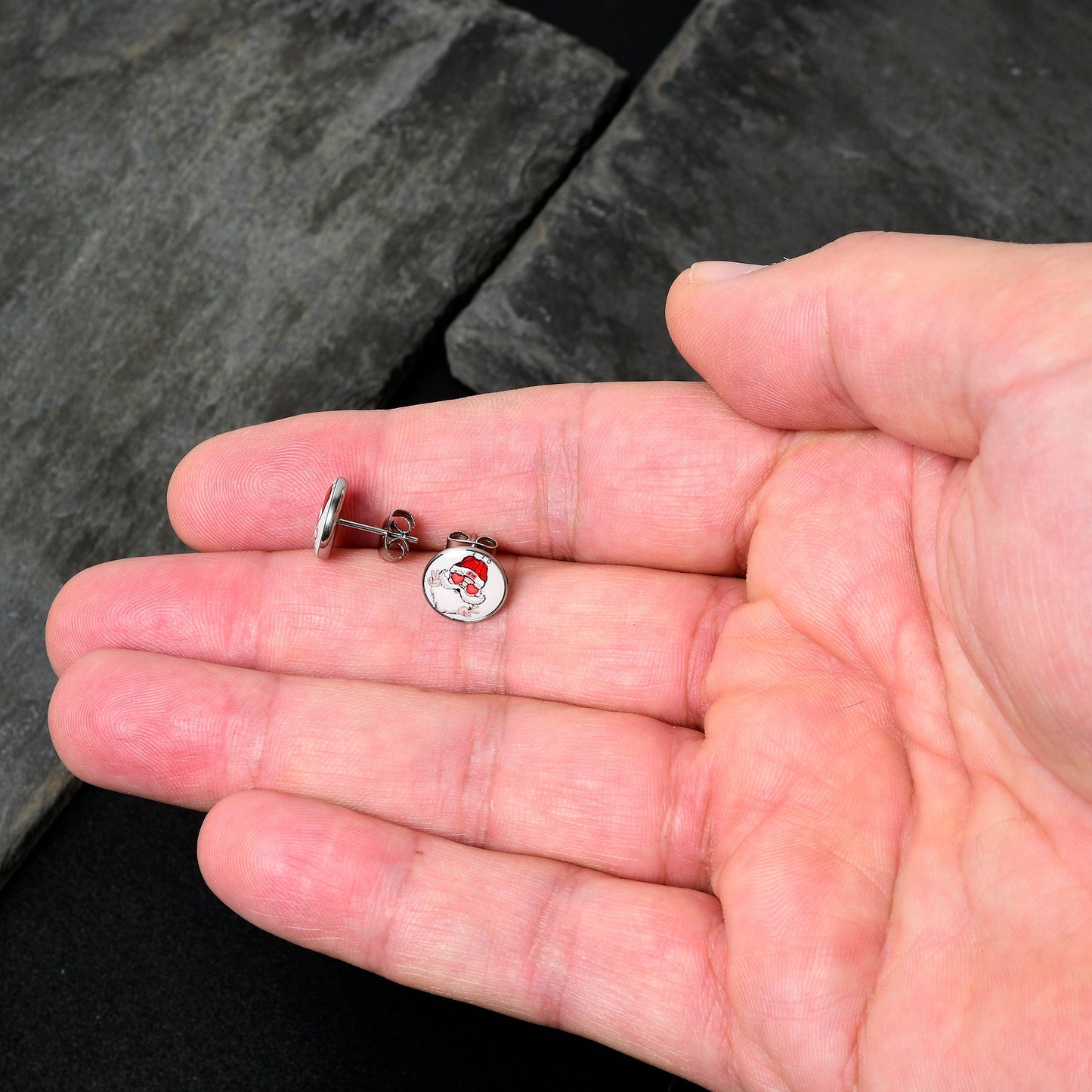 Christmas Peace Love Santa Stud Earrings by Onyx O