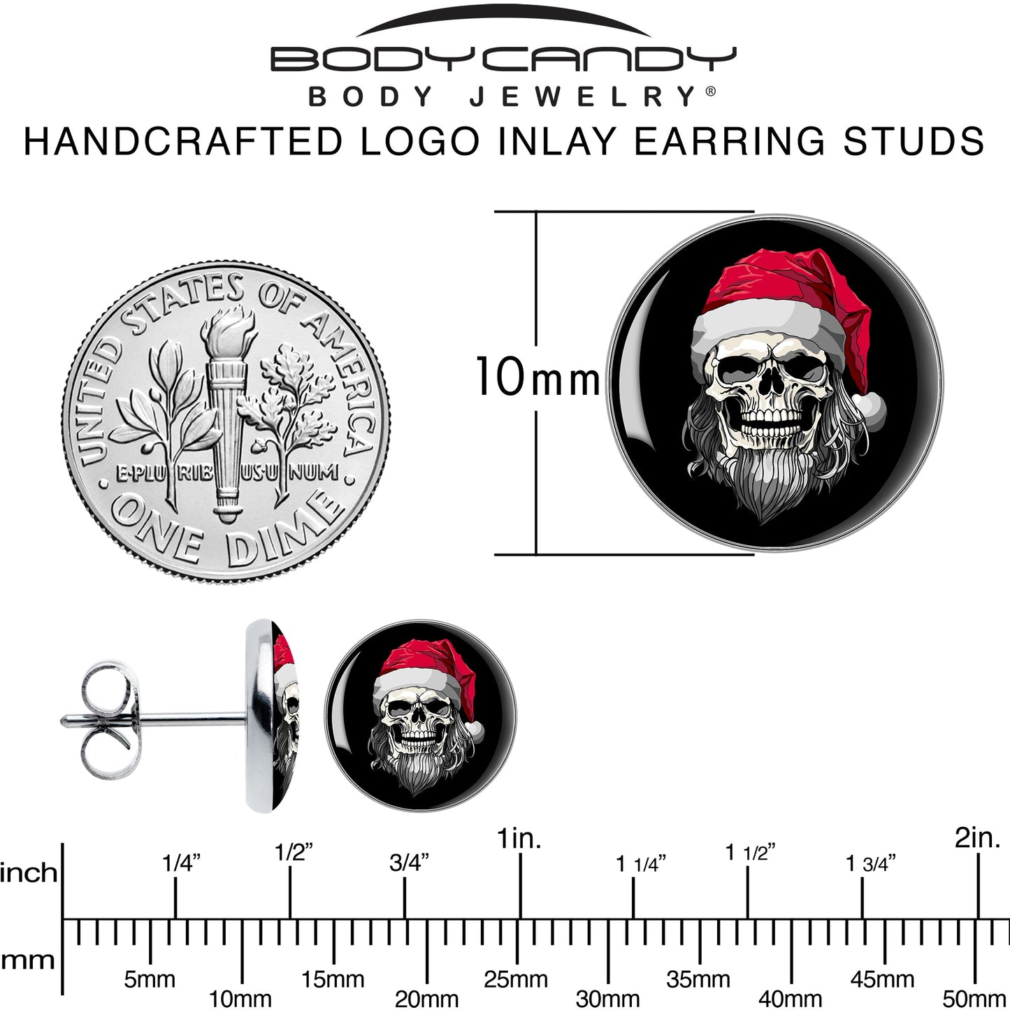 Holiday Skeleton Santa Claus Stud Earrings by Onyx O