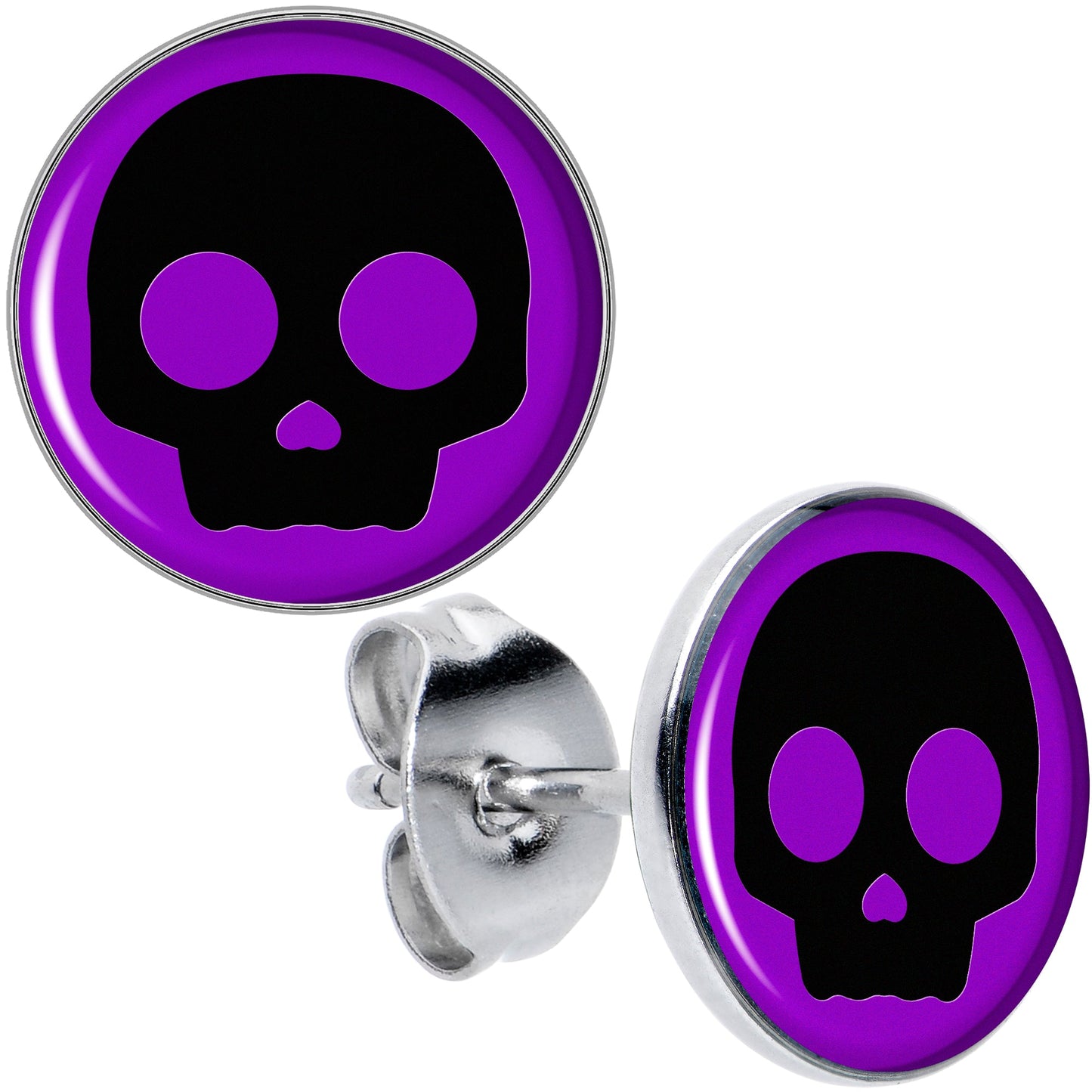 Purple Black Simple Skull Stud Earrings by Onyx O