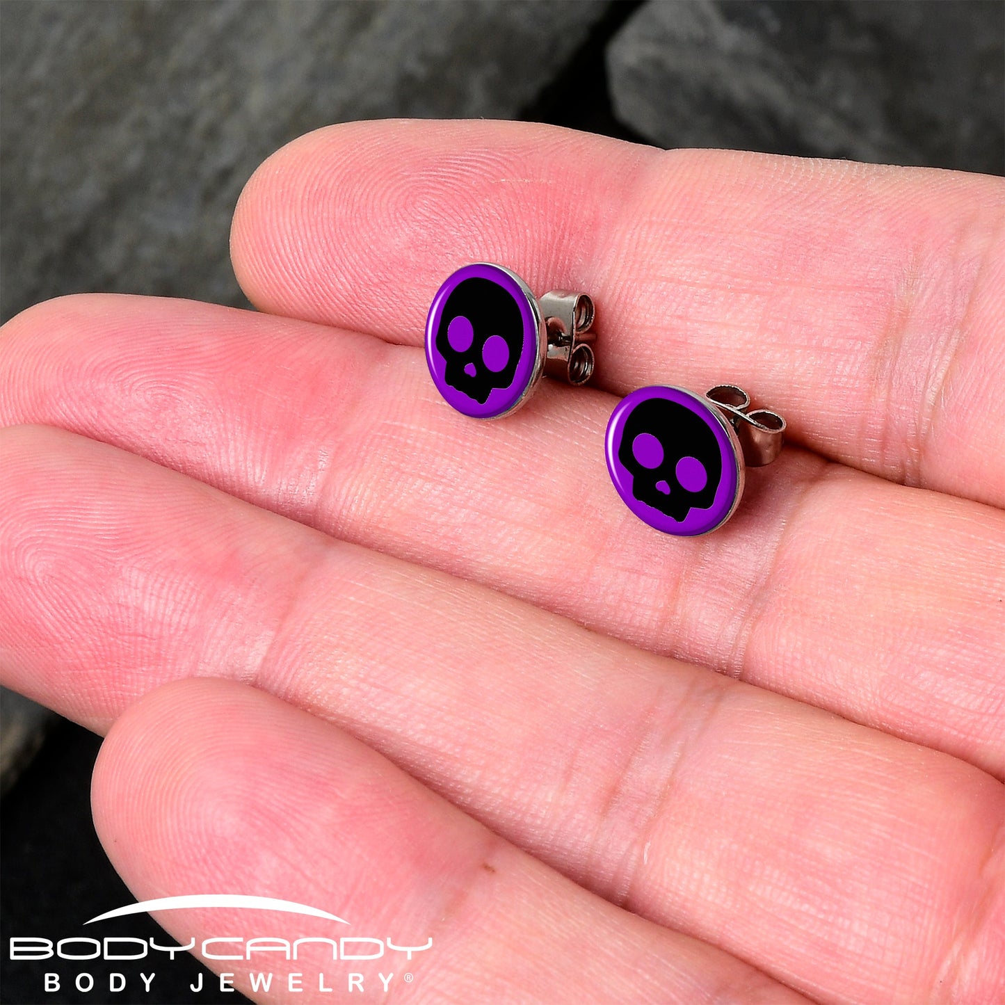 Purple Black Simple Skull Stud Earrings by Onyx O