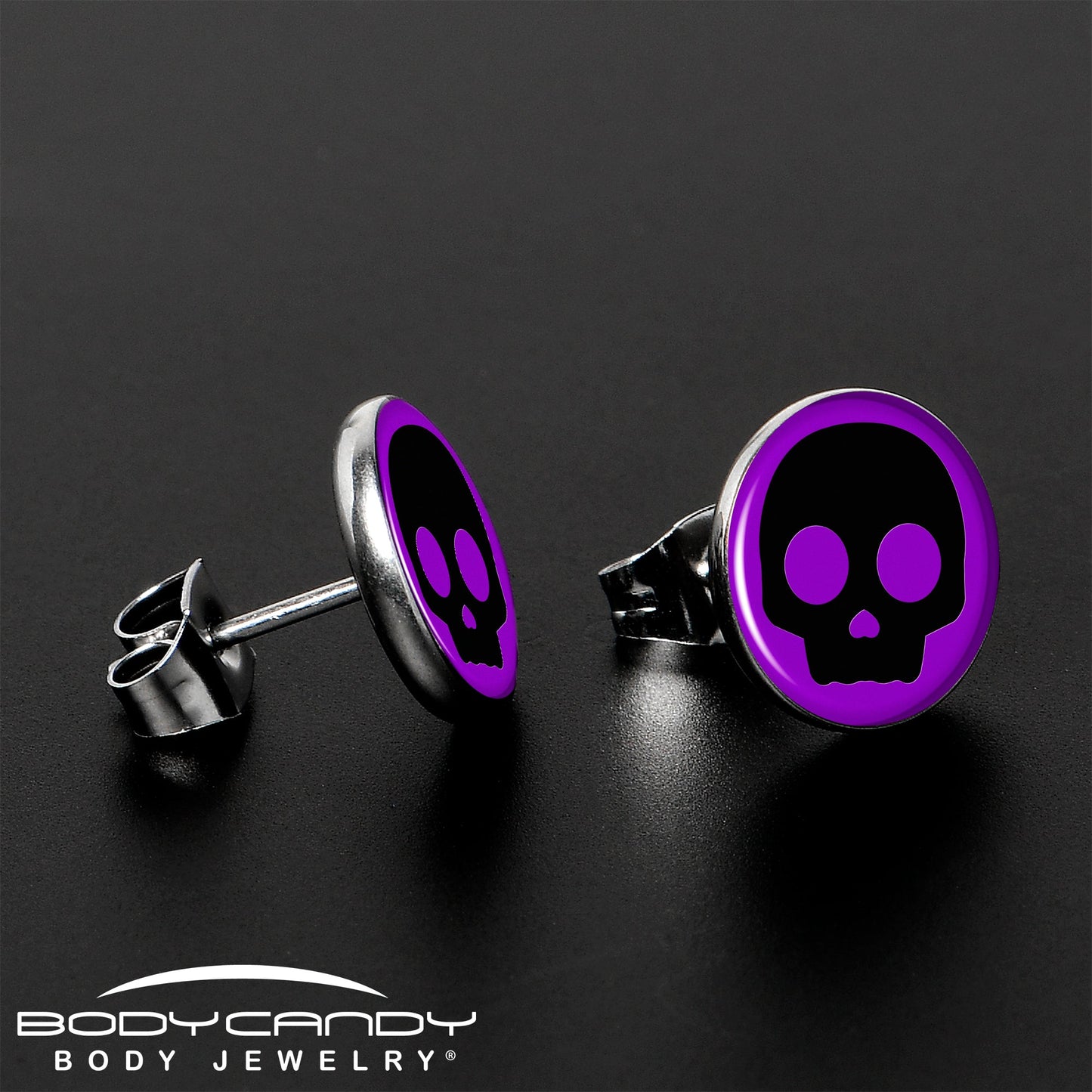 Purple Black Simple Skull Stud Earrings by Onyx O