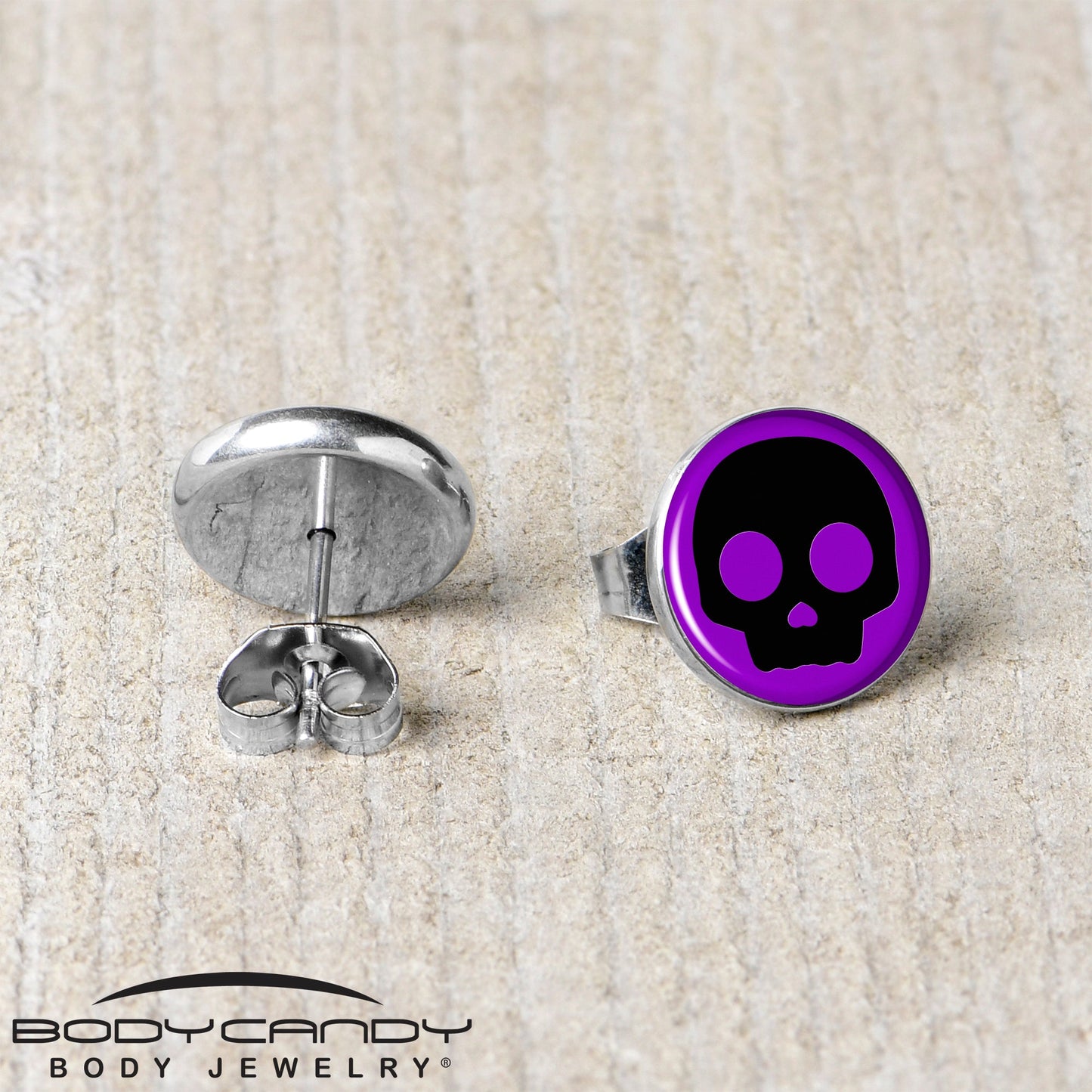 Purple Black Simple Skull Stud Earrings by Onyx O