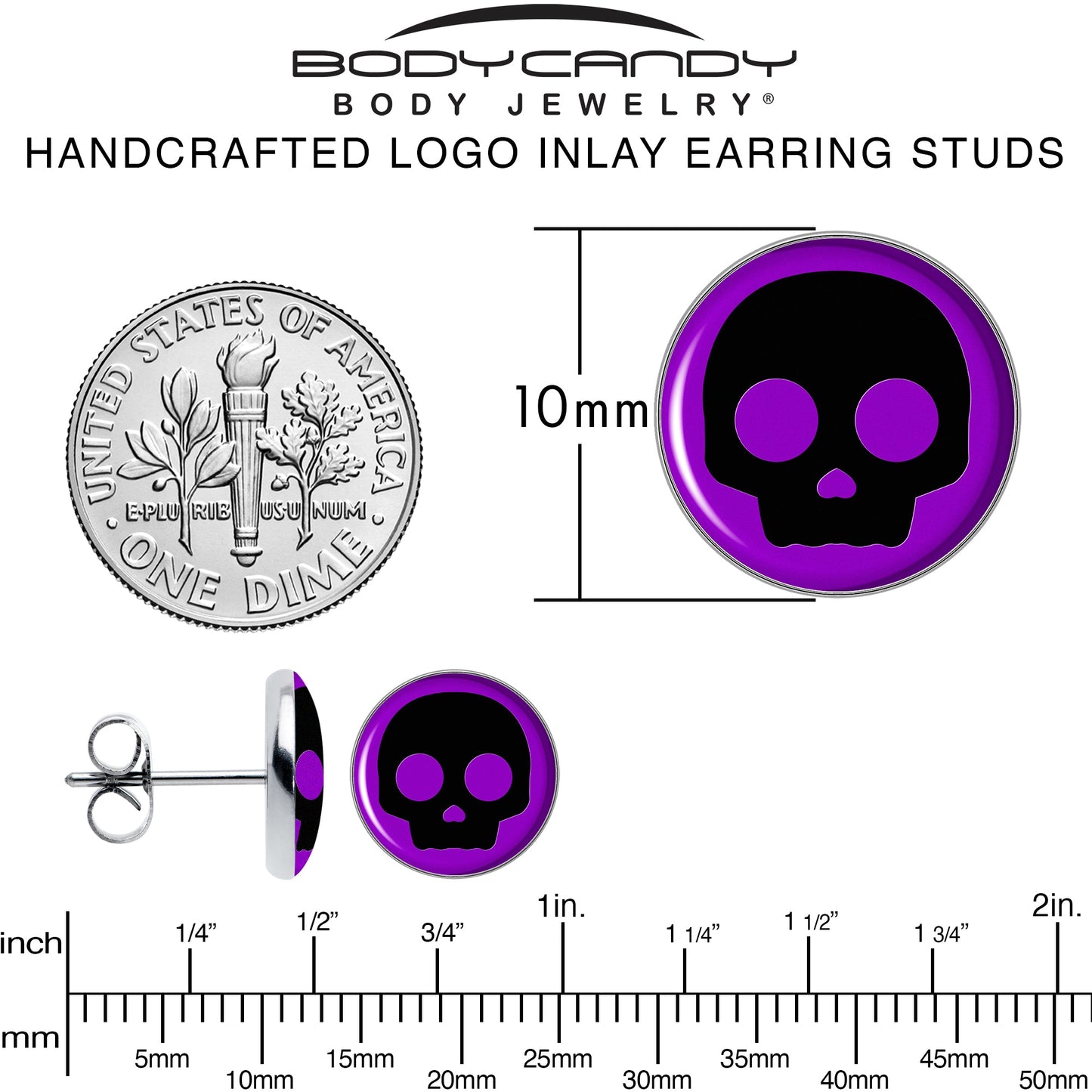 Purple Black Simple Skull Stud Earrings by Onyx O