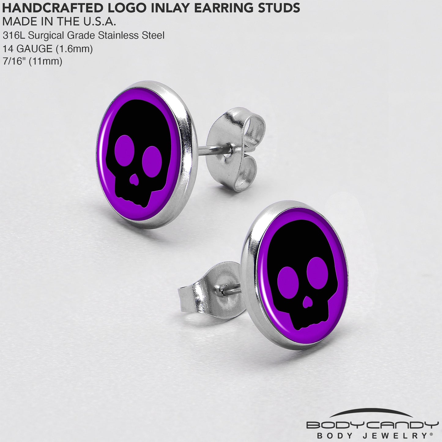Purple Black Simple Skull Stud Earrings by Onyx O