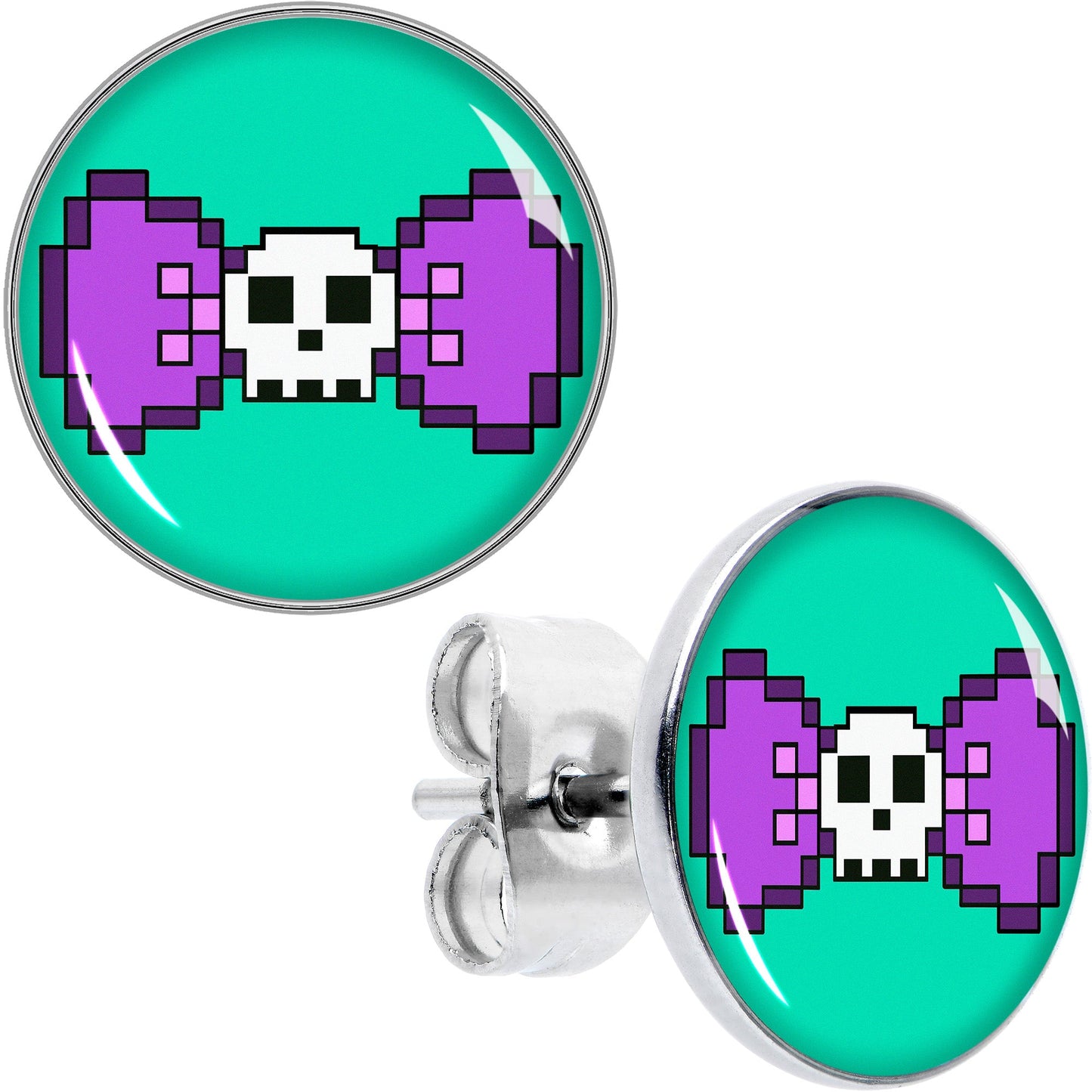 Retro Pixel Skull Stud Earrings by Onyx O