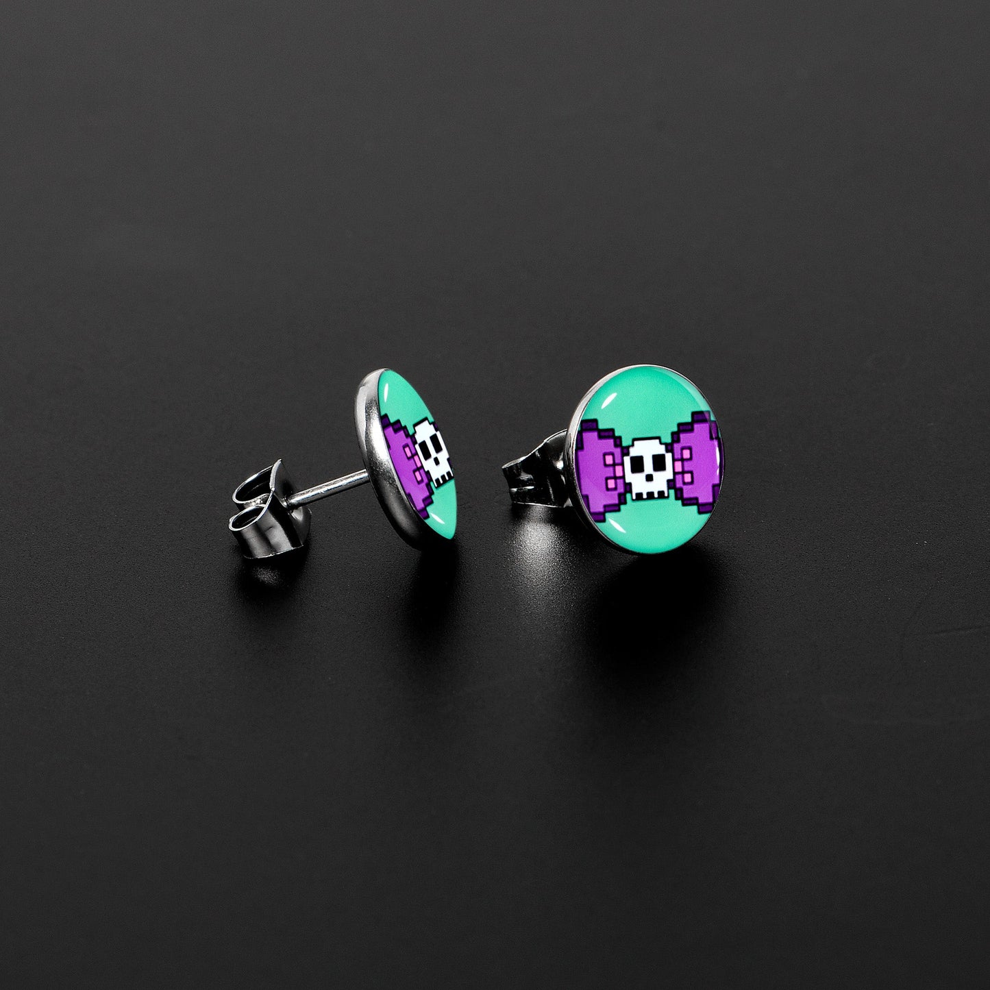Retro Pixel Skull Stud Earrings by Onyx O